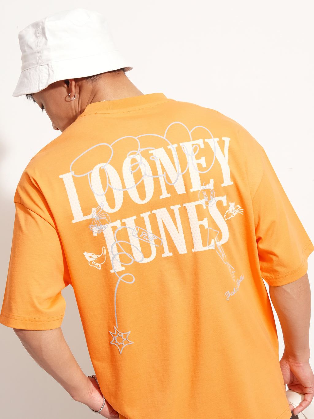 WB By Highlander Men Orange Looney Tunes Printed Round Neck Oversized Fit T-Shirt - Orange - Image 1