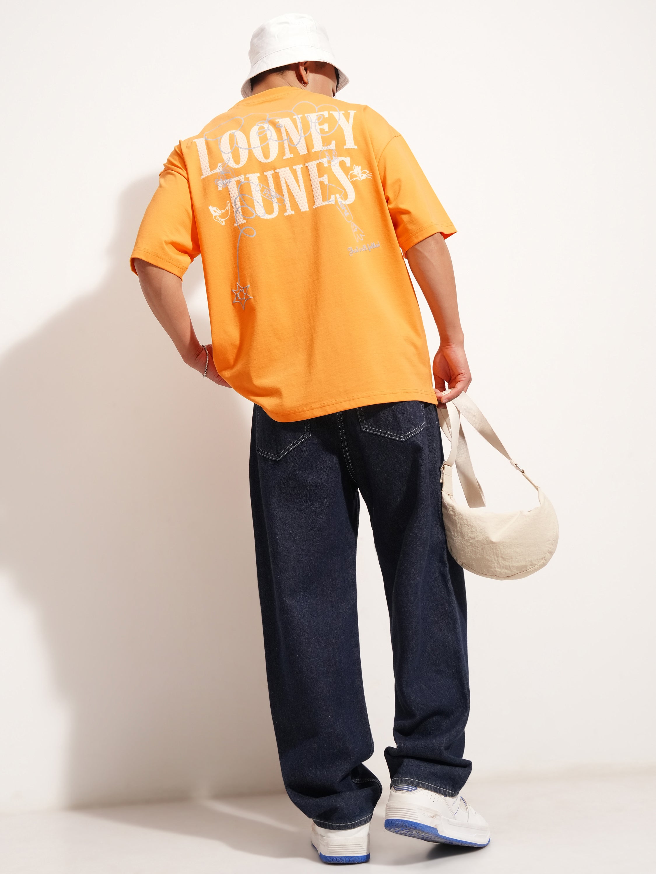 WB By Highlander Men Orange Looney Tunes Printed Round Neck Oversized Fit T-Shirt - Orange - Image 2