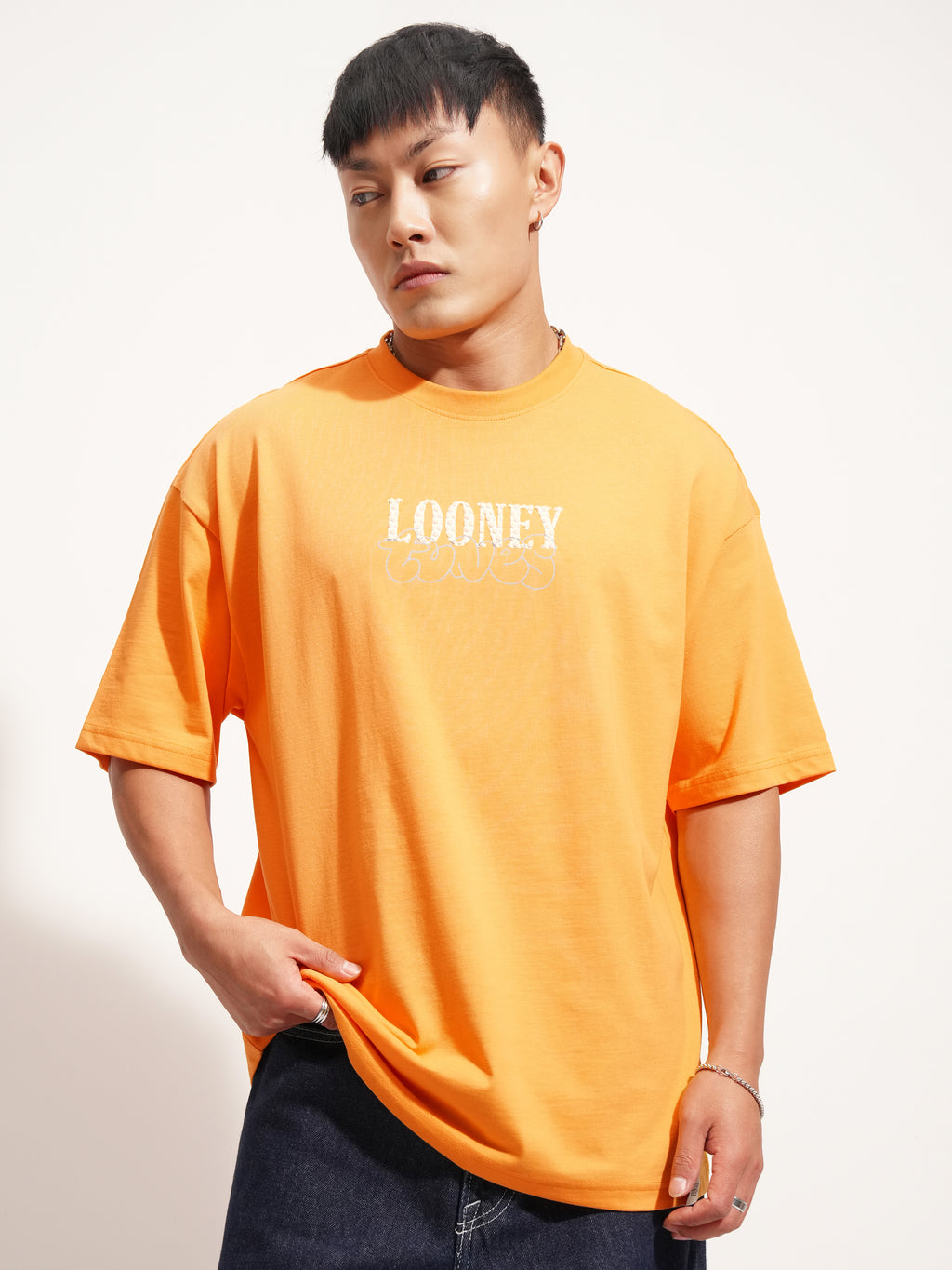 WB By Highlander Men Orange Looney Tunes Printed Round Neck Oversized Fit T-Shirt - Orange - Image 3