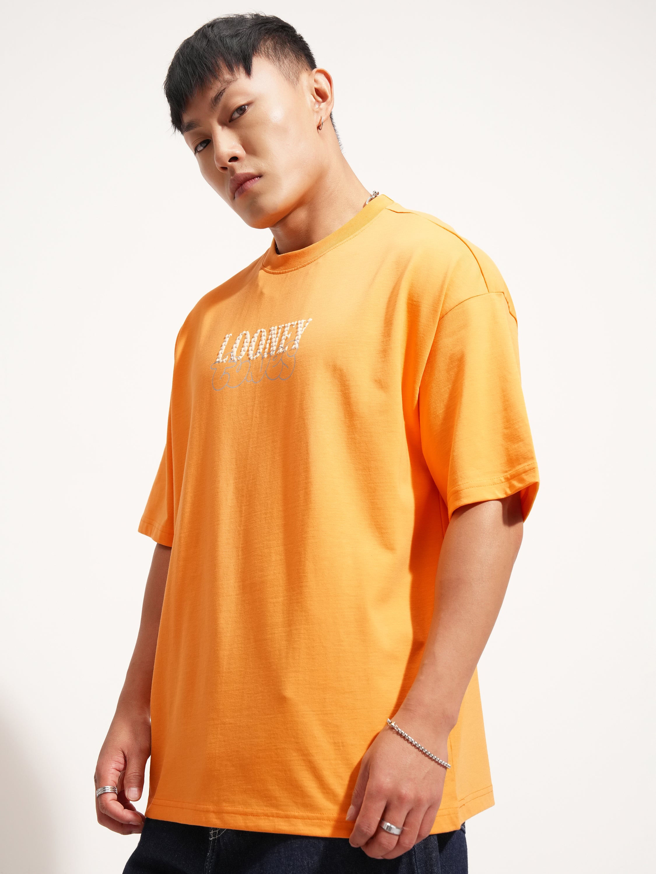 WB By Highlander Men Orange Looney Tunes Printed Round Neck Oversized Fit T-Shirt - Orange - Image 4