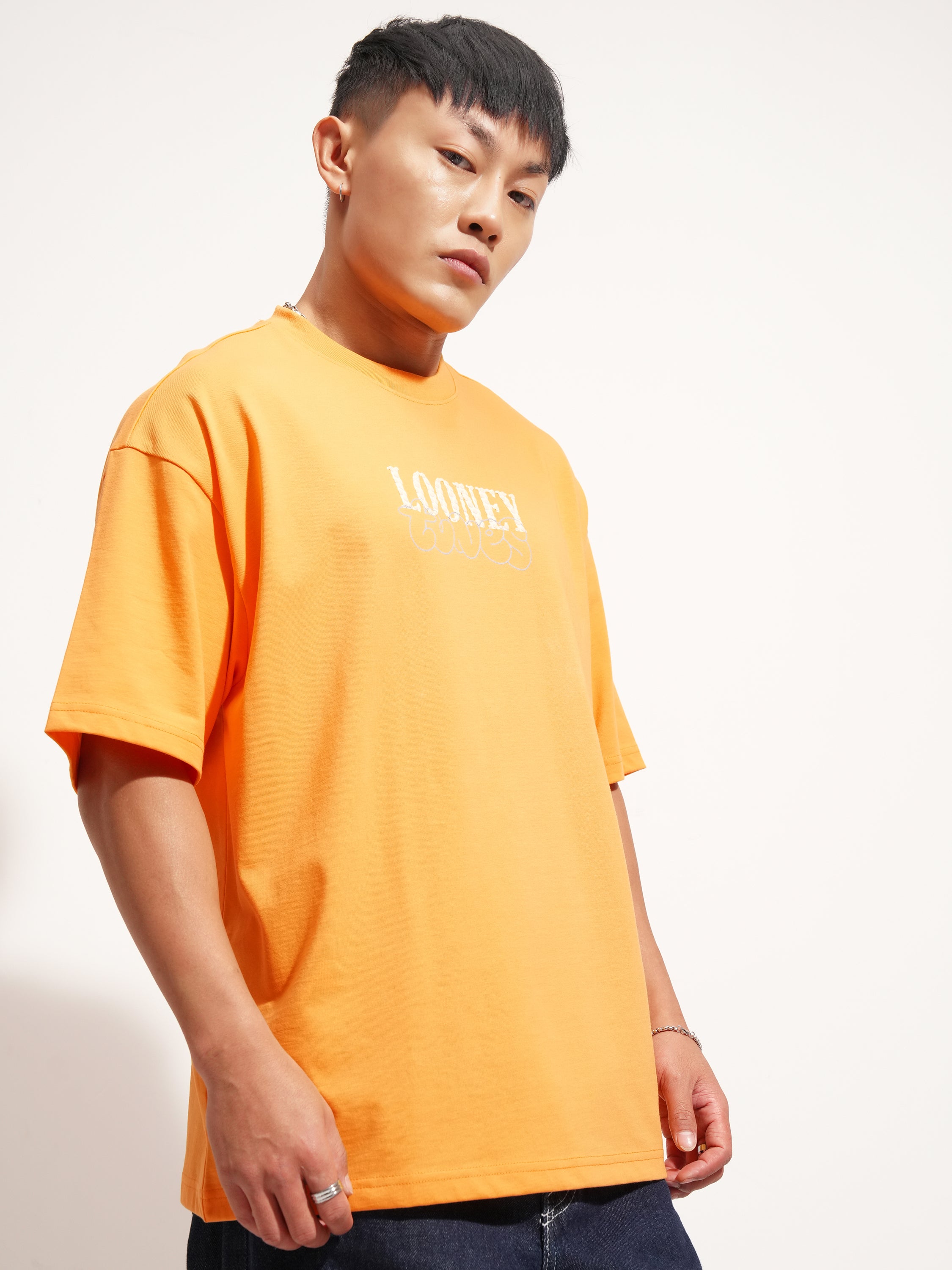 WB By Highlander Men Orange Looney Tunes Printed Round Neck Oversized Fit T-Shirt - Orange - Image 6