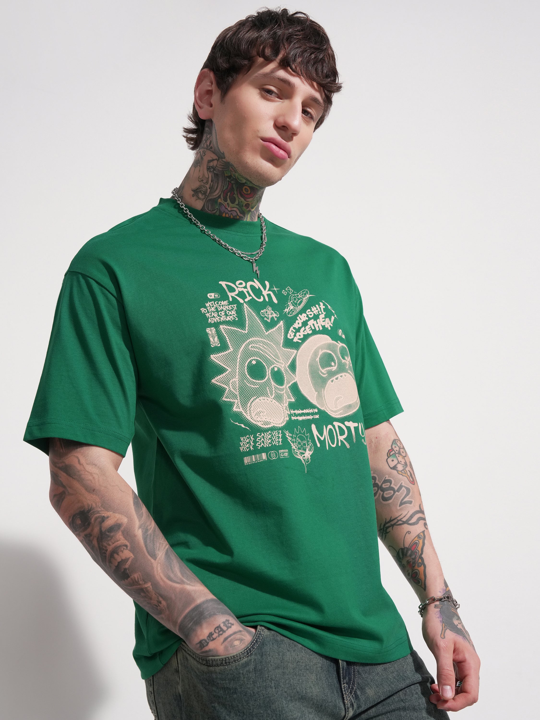 WB By Highlander Men Green Rick and Morty Printed Round Neck T-Shirt - Green - Image 6