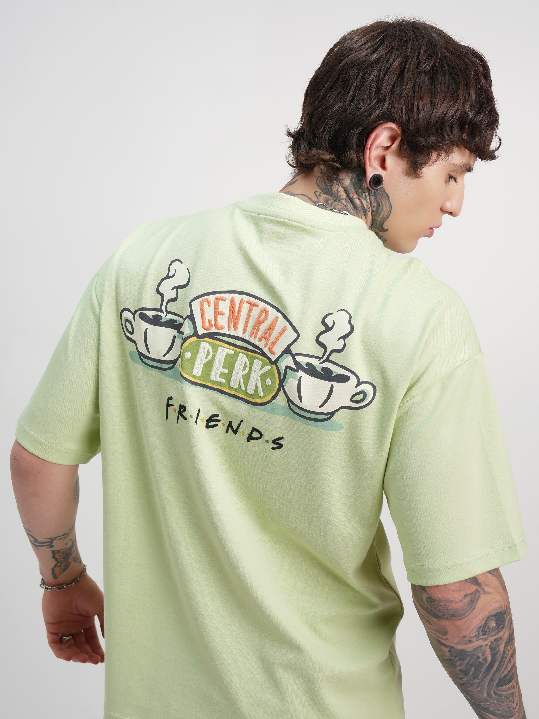 WB By Highlander Men Green Friends Printed Round Neck Oversized Fit T-Shirt - Green - Image 1