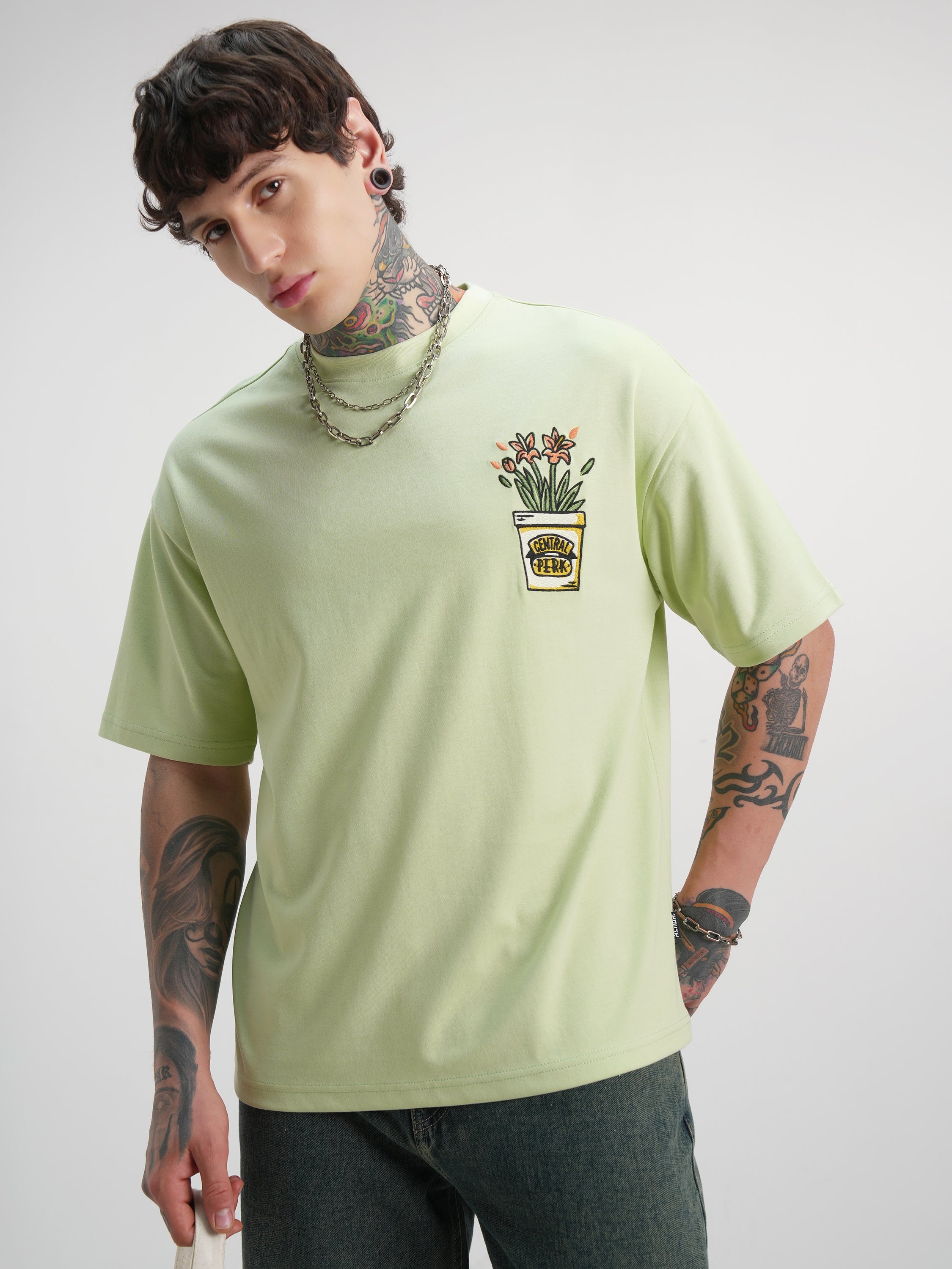 WB By Highlander Men Green Friends Printed Round Neck Oversized Fit T-Shirt - Green - Image 3