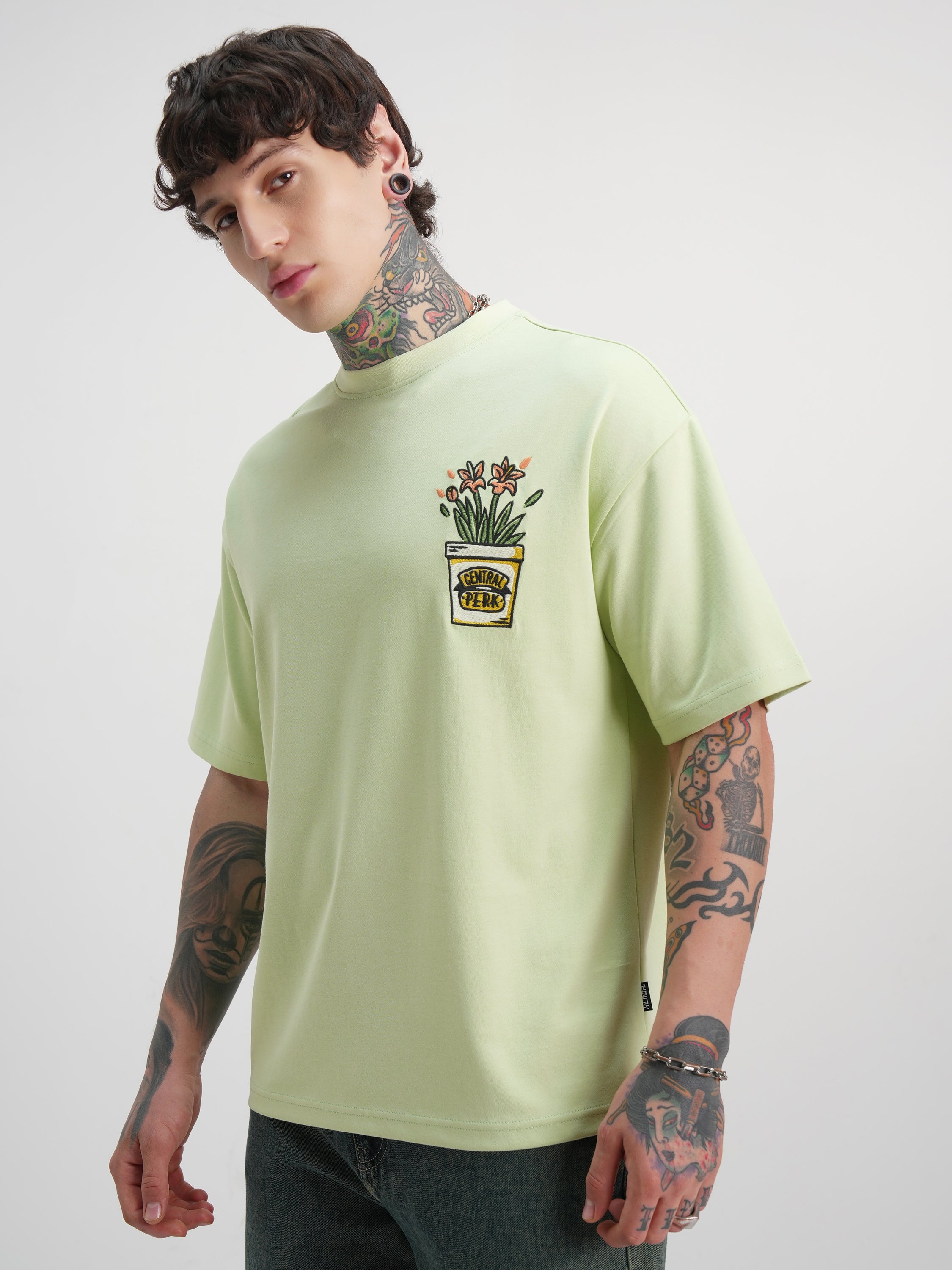 WB By Highlander Men Green Friends Printed Round Neck Oversized Fit T-Shirt - Green - Image 4
