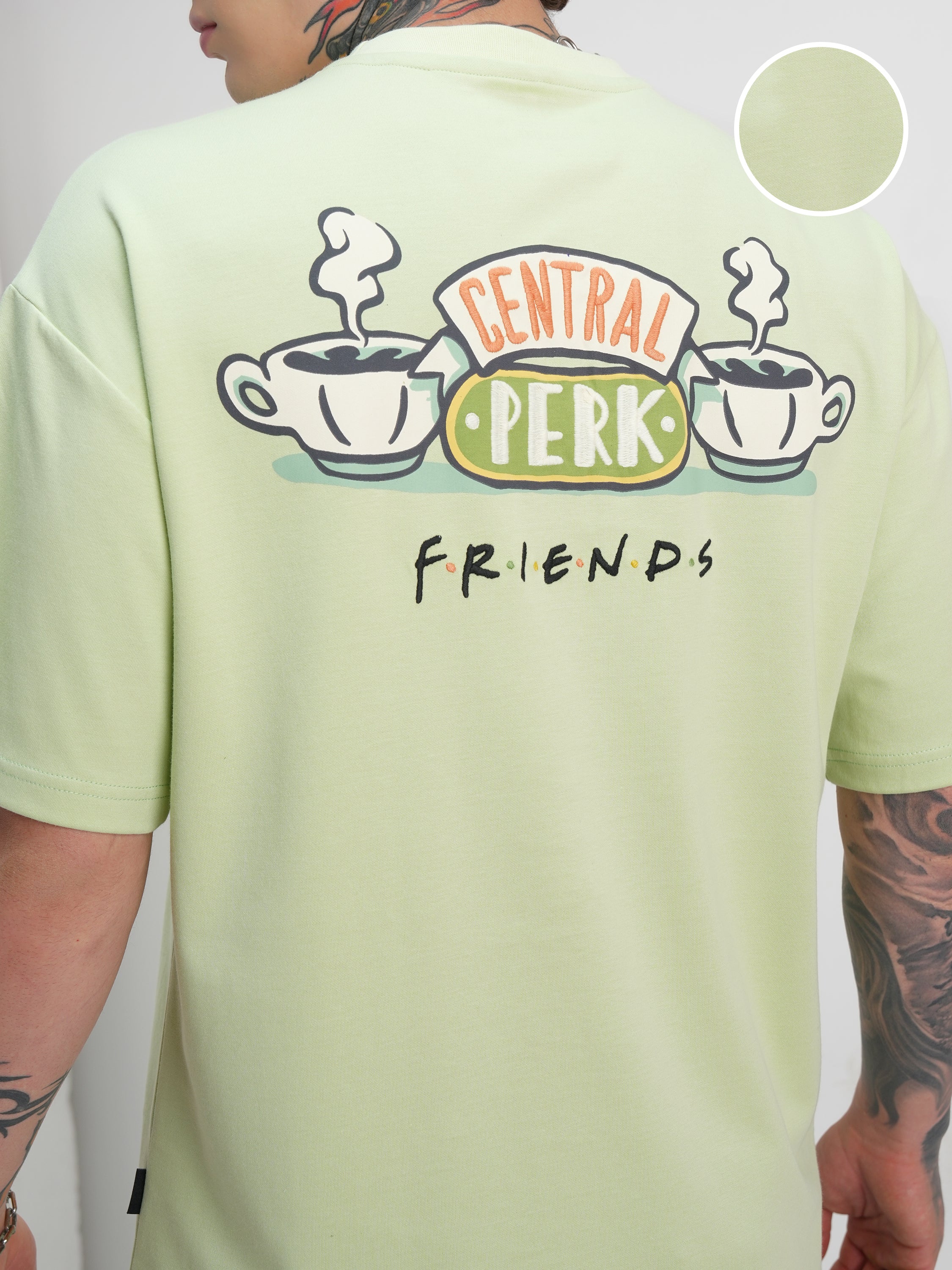 WB By Highlander Men Green Friends Printed Round Neck Oversized Fit T-Shirt - Green - Image 5