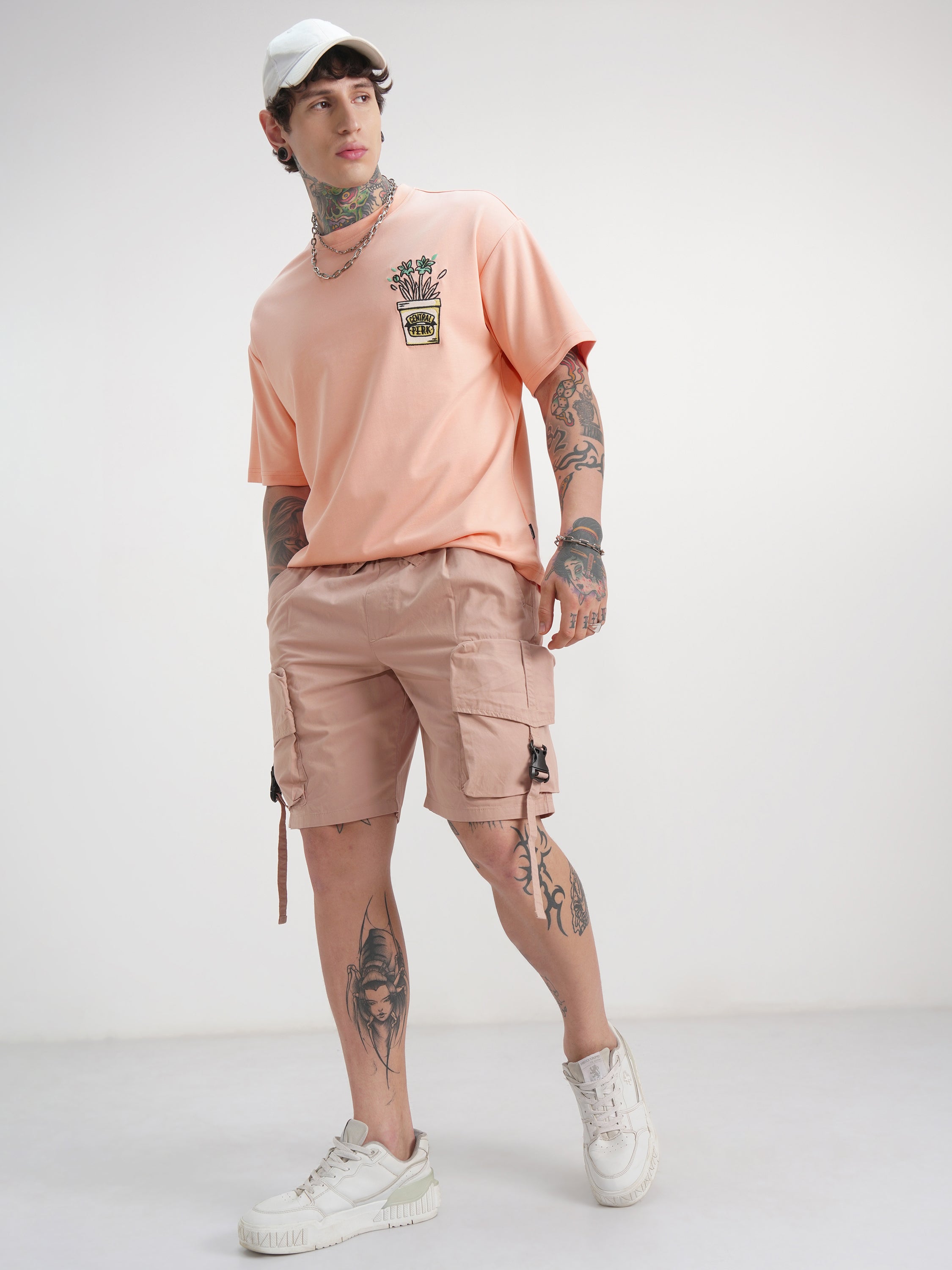 WB By Highlander Men Coral Friends Printed Round Neck Oversized Fit T-Shirt - Coral - Image 2