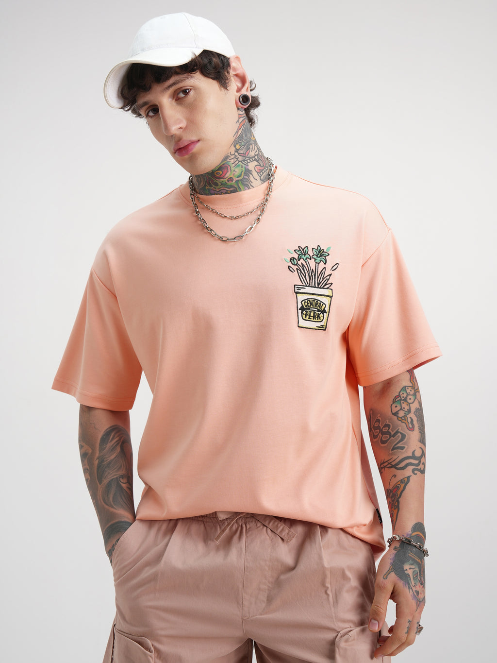 WB By Highlander Men Coral Friends Printed Round Neck Oversized Fit T-Shirt - Coral - Image 3