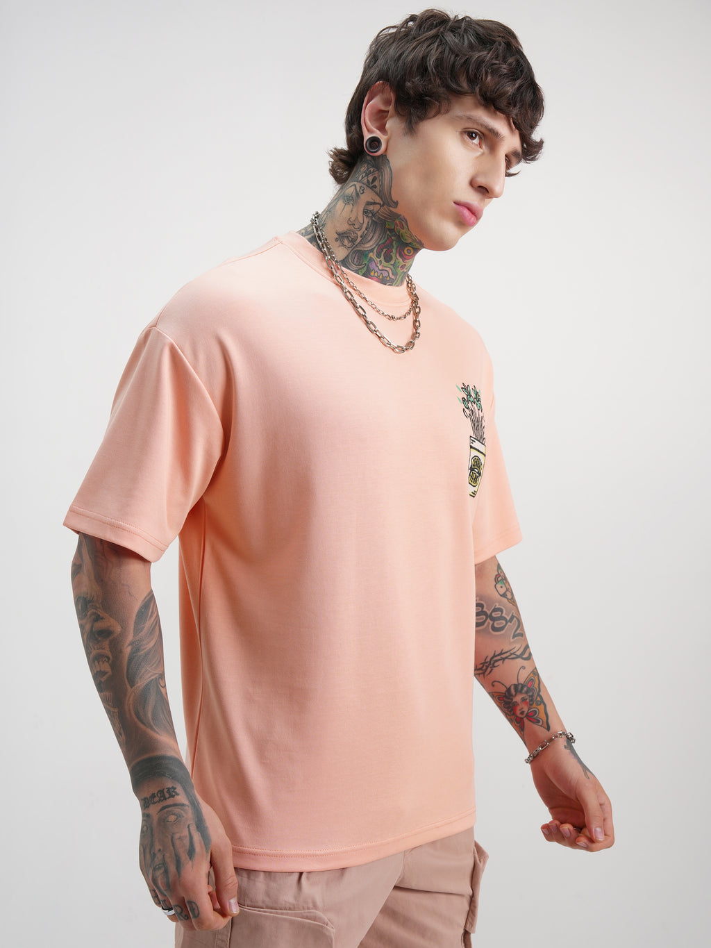 WB By Highlander Men Coral Friends Printed Round Neck Oversized Fit T-Shirt - Coral - Image 6