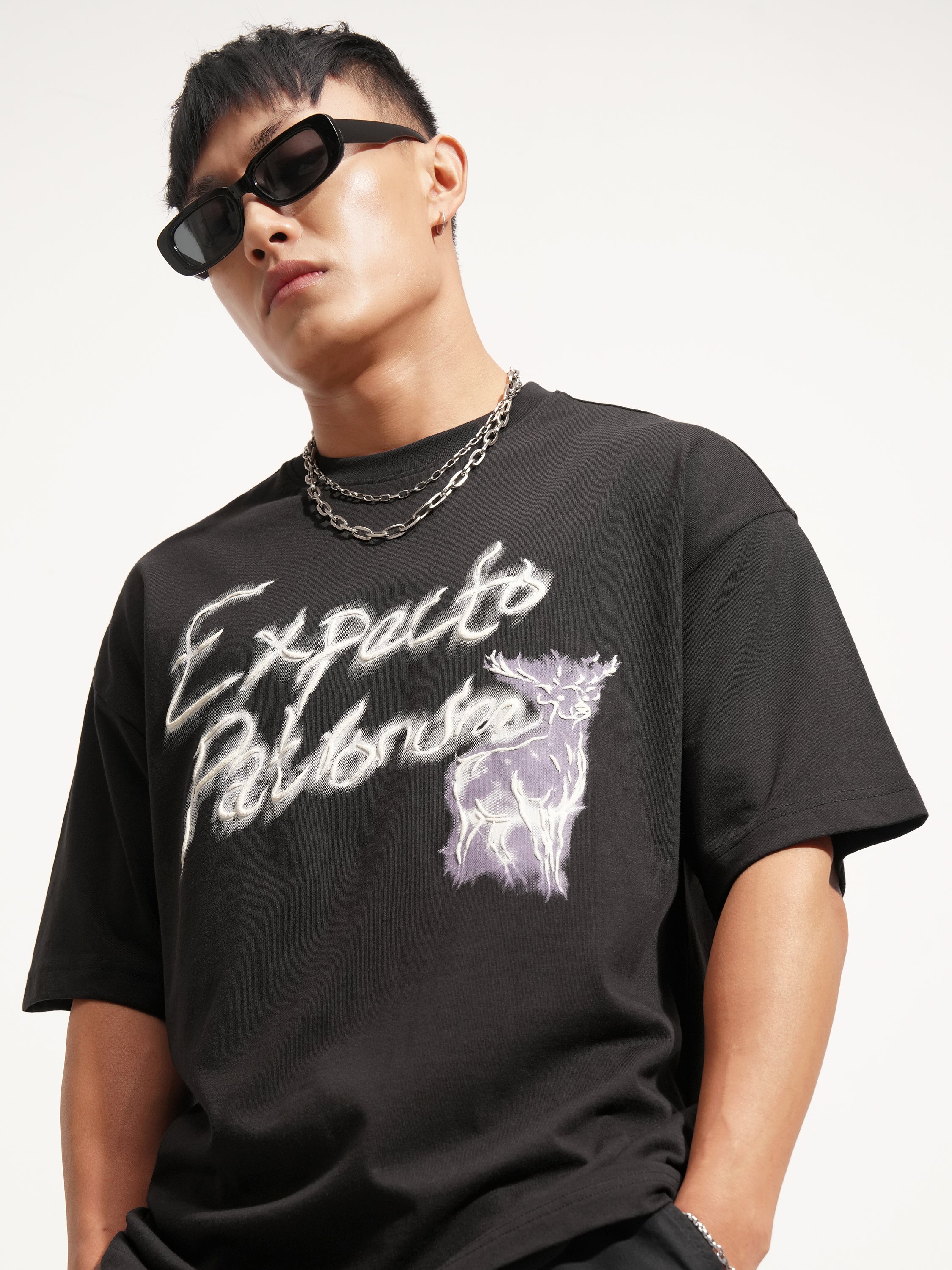 WB By Highlander Men Black Harry Potter Printed Round Neck Oversized Fit T-Shirt - Black - Image 1