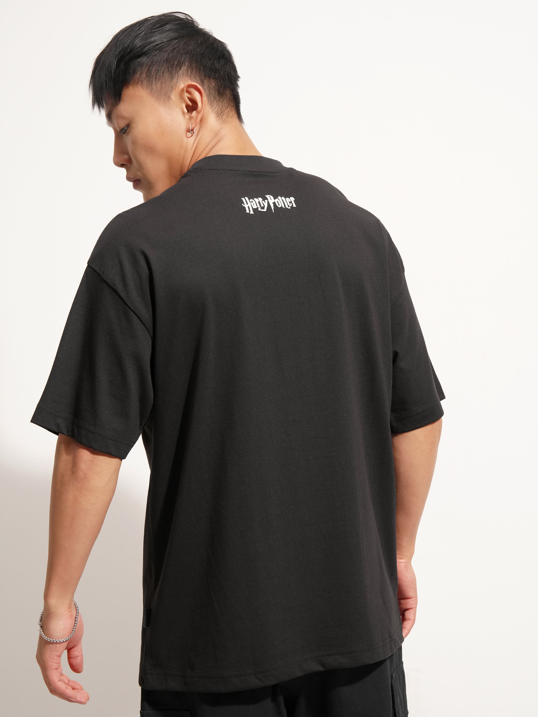 WB By Highlander Men Black Harry Potter Printed Round Neck Oversized Fit T-Shirt - Black - Image 3