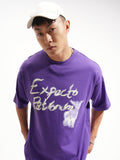 WB By Highlander Men Purple Harry Potter Printed Round Neck Oversized Fit T-Shirt - Purple - Image 1
