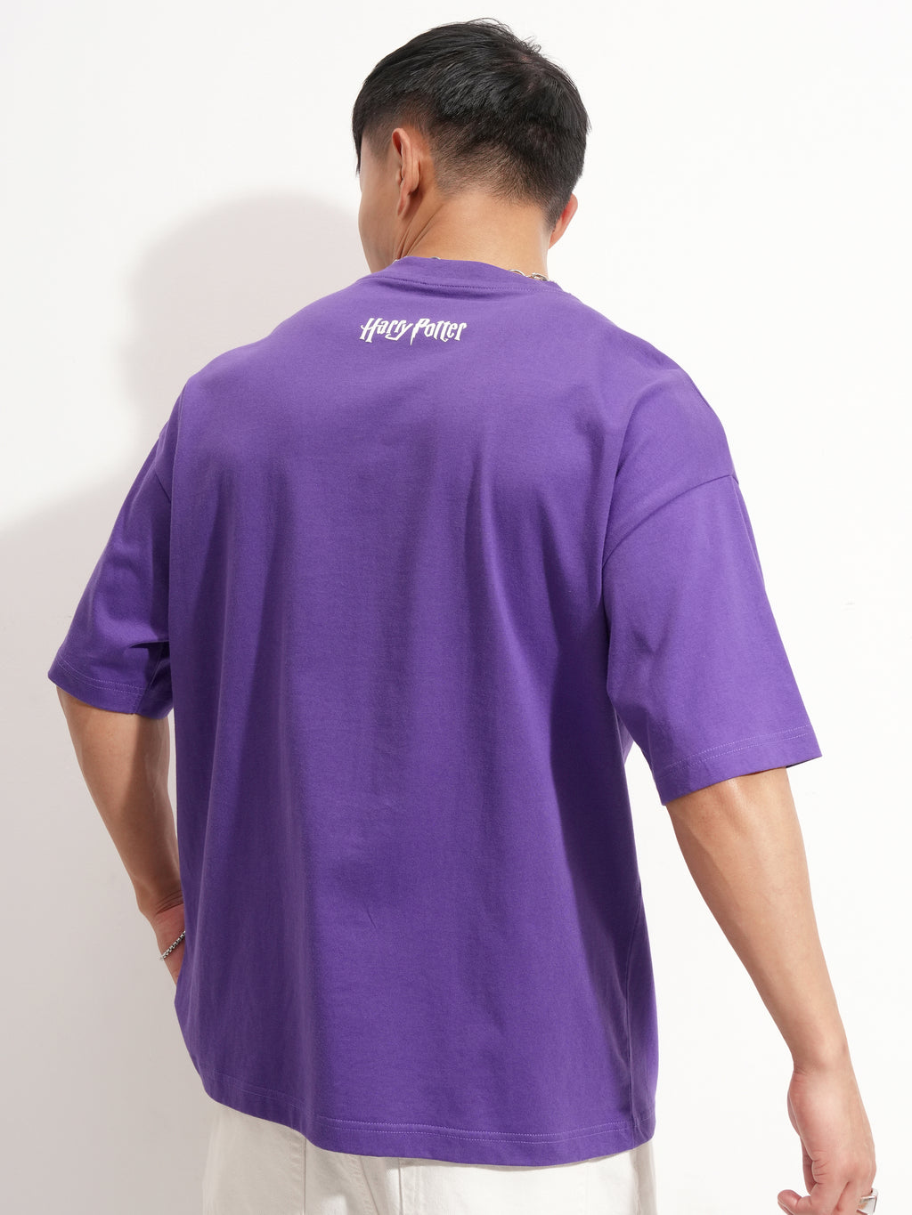 WB By Highlander Men Purple Harry Potter Printed Round Neck Oversized Fit T-Shirt - Purple - Image 3
