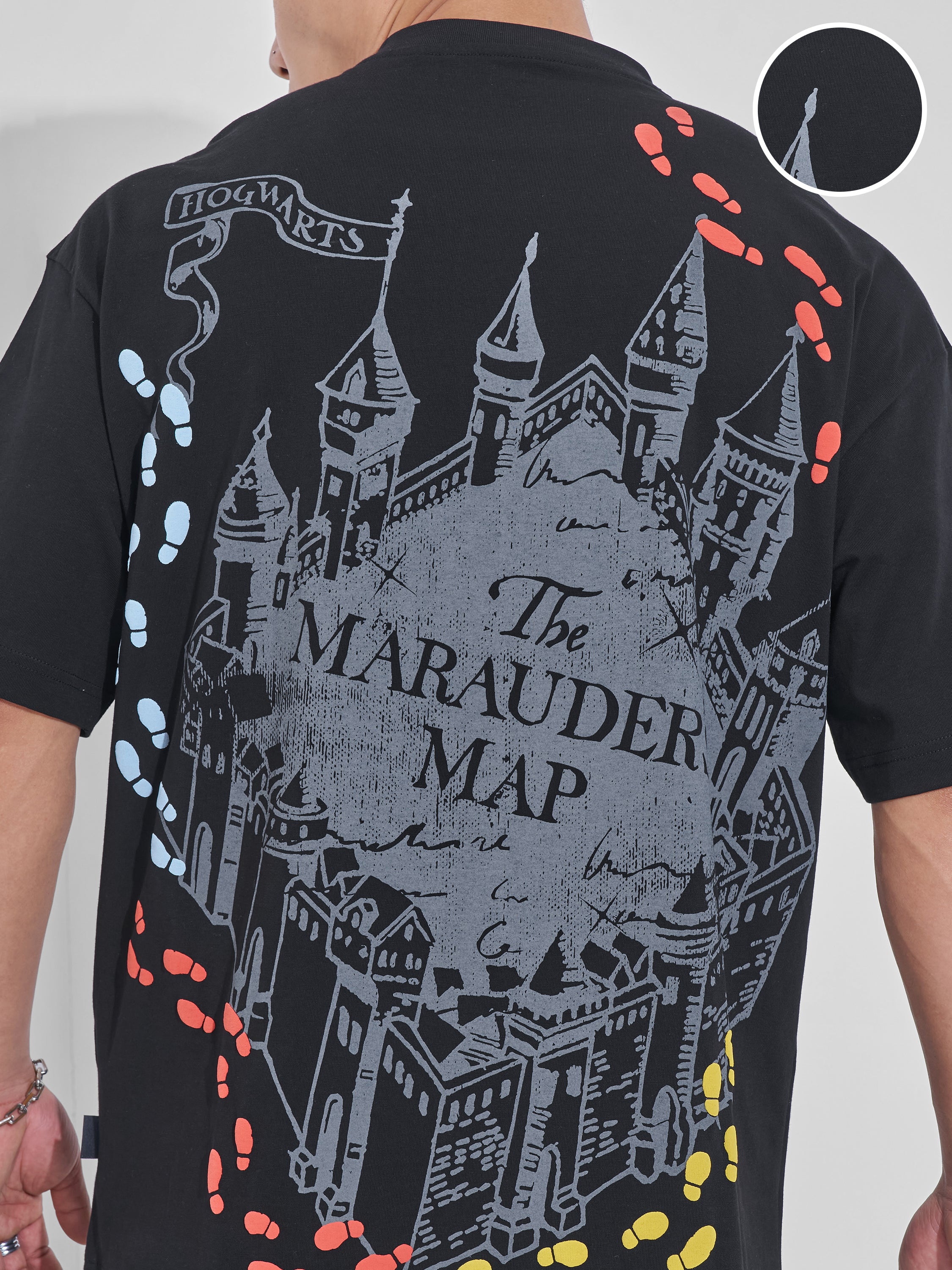 WB By Highlander Men Black Harry Potter Printed Round Neck Oversized Fit T-Shirt - Black - Image 7