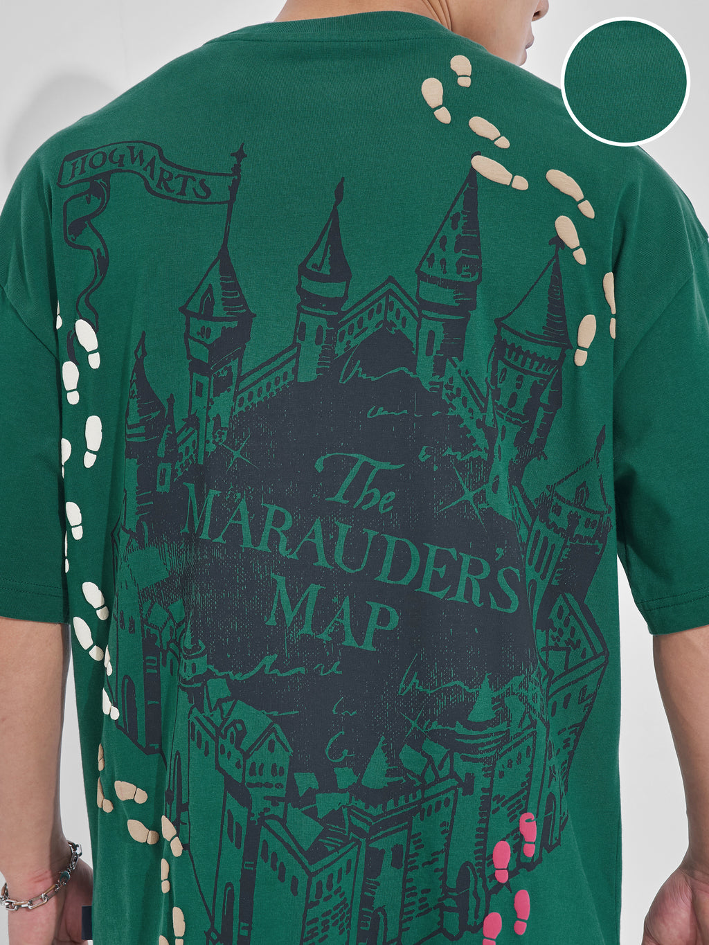 WB By Highlander Men Green Harry Potter Printed Round Neck Oversized Fit T-Shirt - Green - Image 5