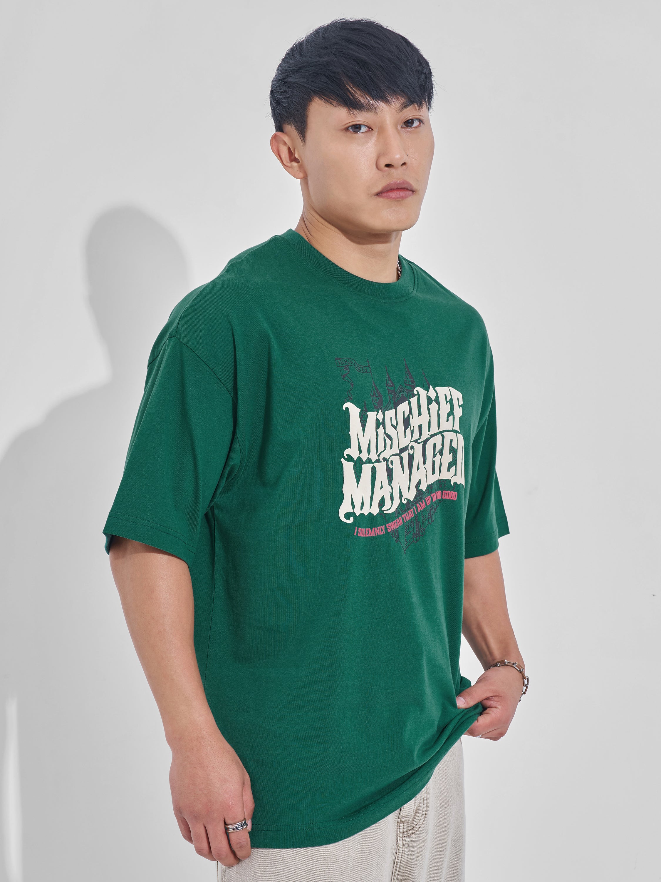 WB By Highlander Men Green Harry Potter Printed Round Neck Oversized Fit T-Shirt - Green - Image 6