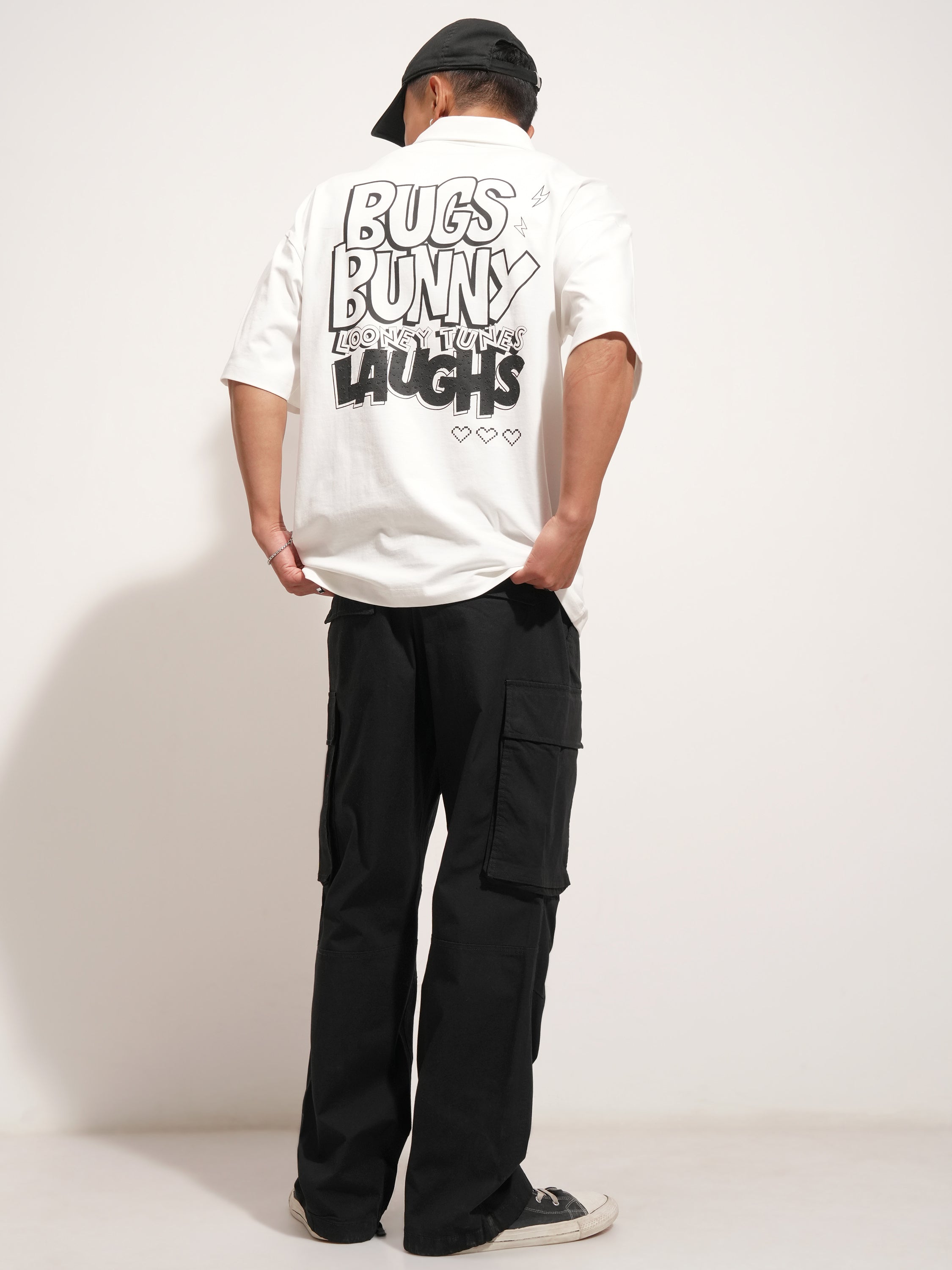 WB By Highlander Men White Looney Tunes Printed Polo Collar T-Shirt - White - Image 2