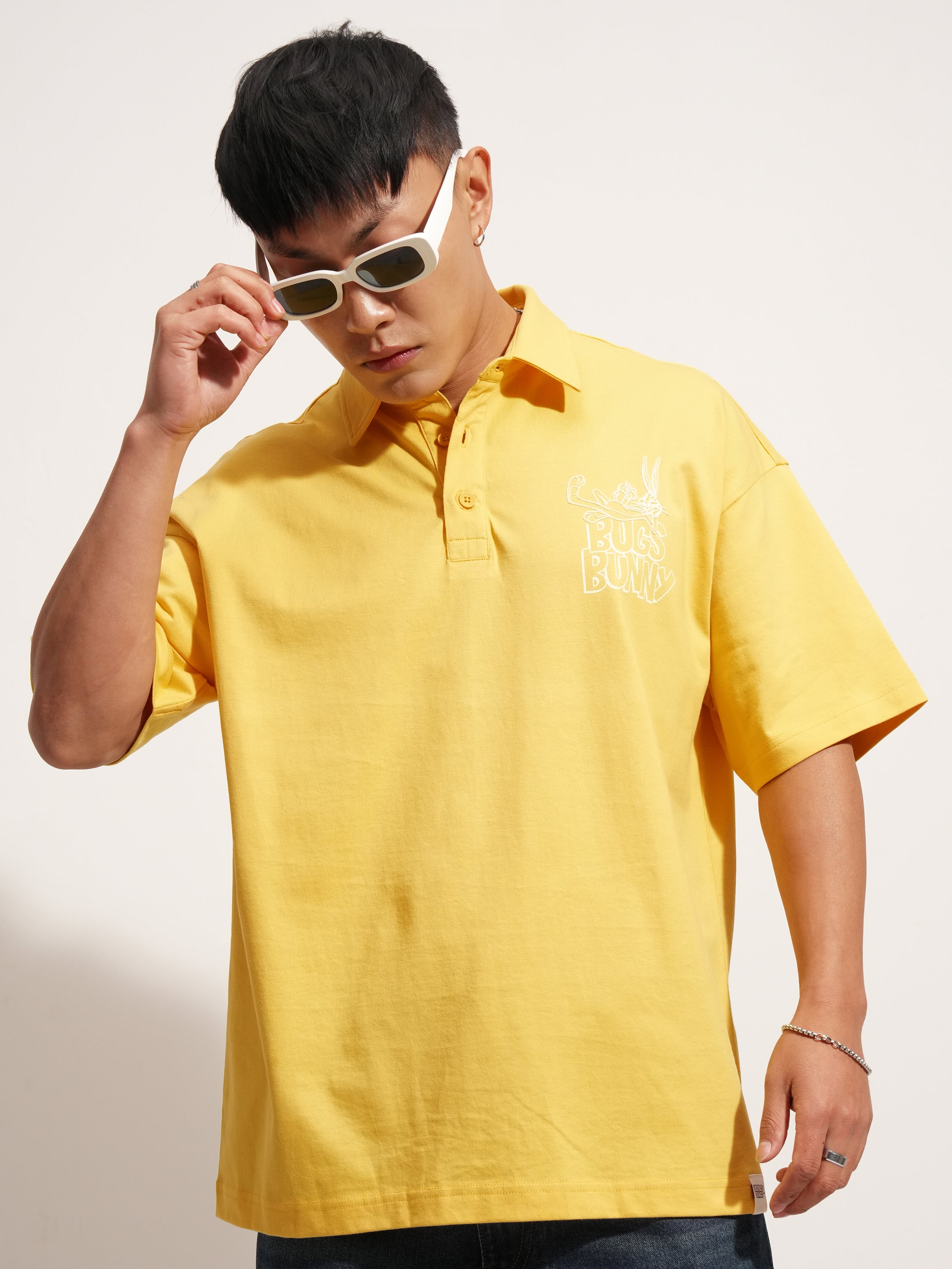 WB By Highlander Men Yellow Looney Tunes Printed Polo Collar T-Shirt - Yellow - Image 3