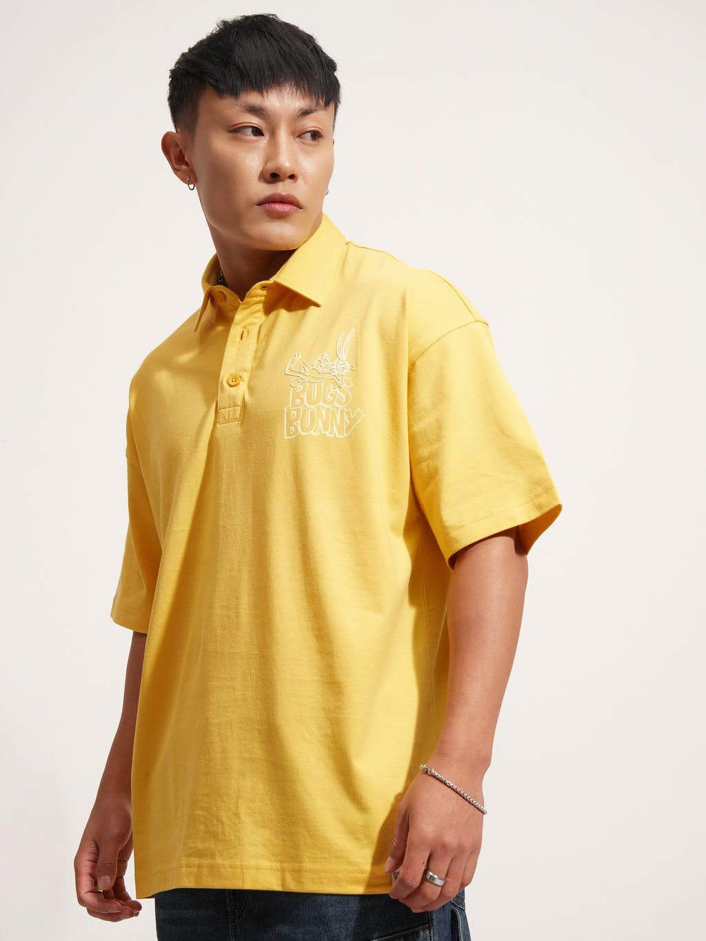 WB By Highlander Men Yellow Looney Tunes Printed Polo Collar T-Shirt - Yellow - Image 4