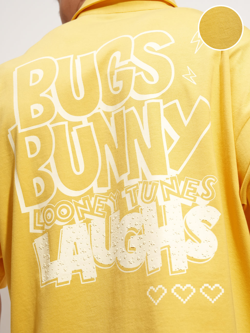 WB By Highlander Men Yellow Looney Tunes Printed Polo Collar T-Shirt - Yellow - Image 5
