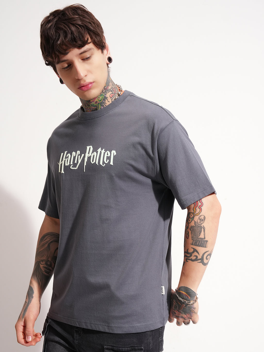 WB By Highlander Men Grey Harry Potter Printed Round Neck T-Shirt - Grey - Image 4