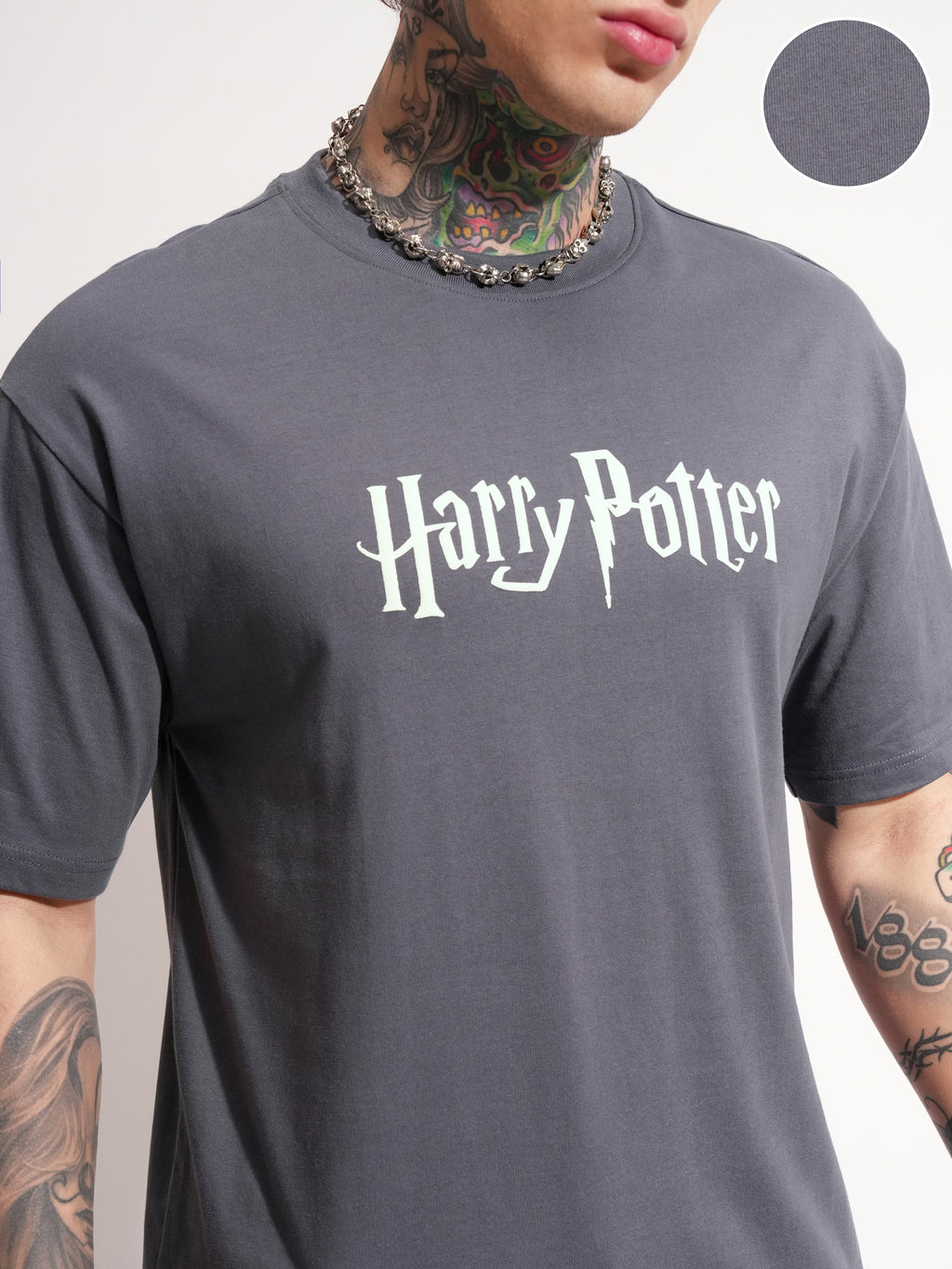 WB By Highlander Men Grey Harry Potter Printed Round Neck T-Shirt - Grey - Image 5