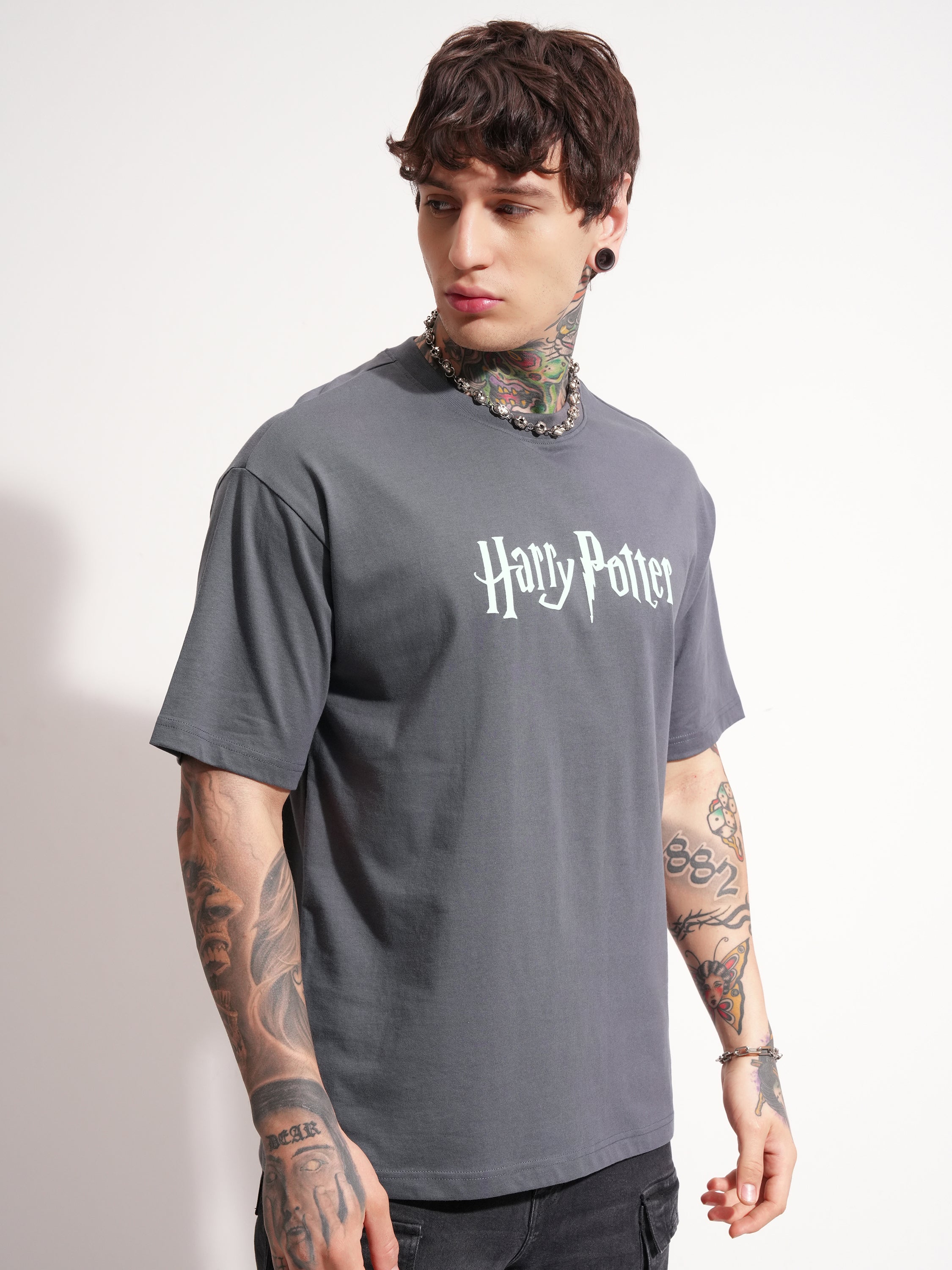 WB By Highlander Men Grey Harry Potter Printed Round Neck T-Shirt - Grey - Image 6