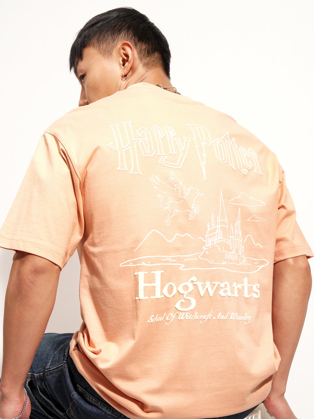 WB By Highlander Men Peach Harry Potter Printed Round Neck T-Shirt - Peach - Image 1