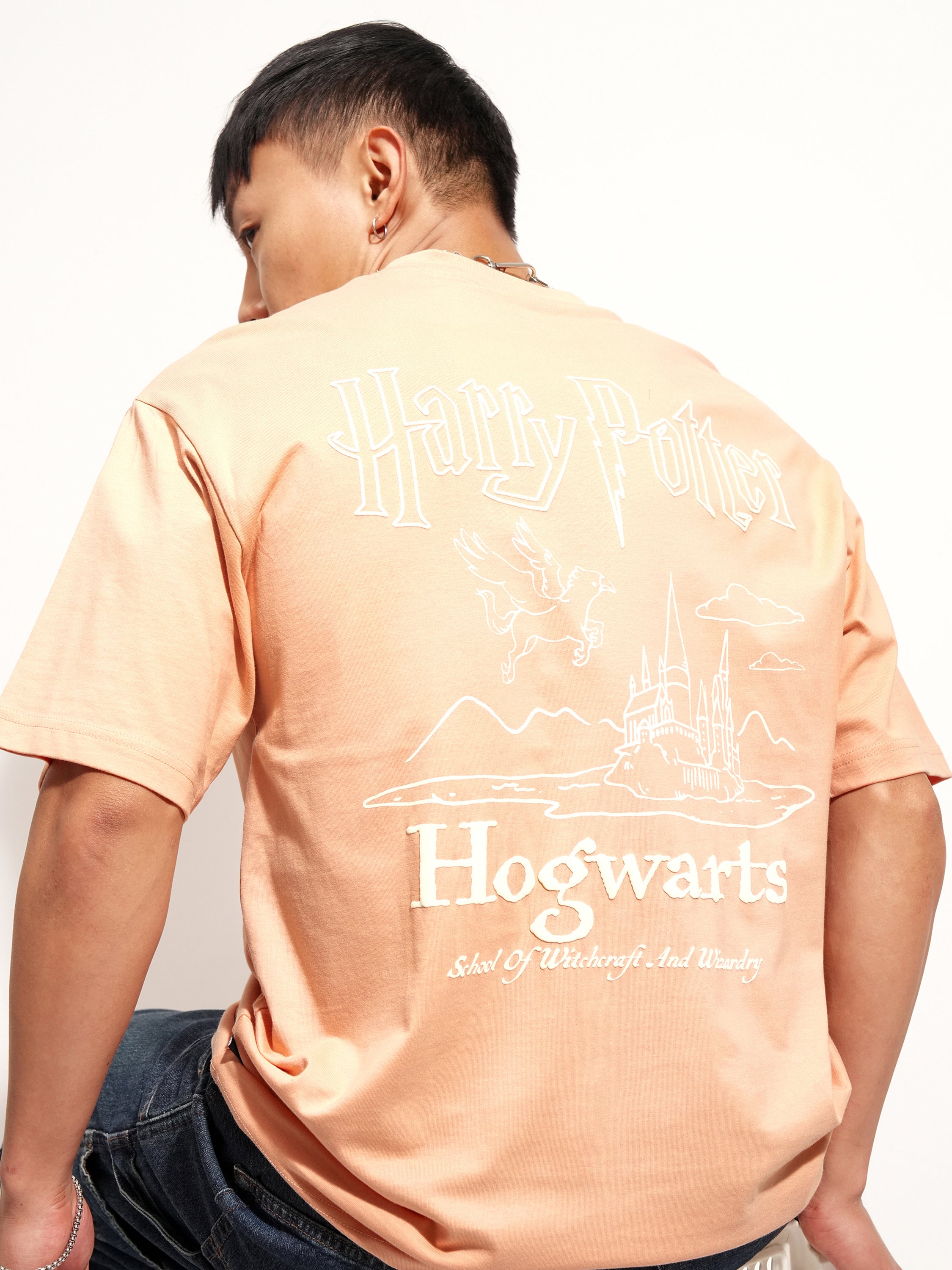 WB By Highlander Men Peach Harry Potter Printed Round Neck T-Shirt - Peach - Image 1