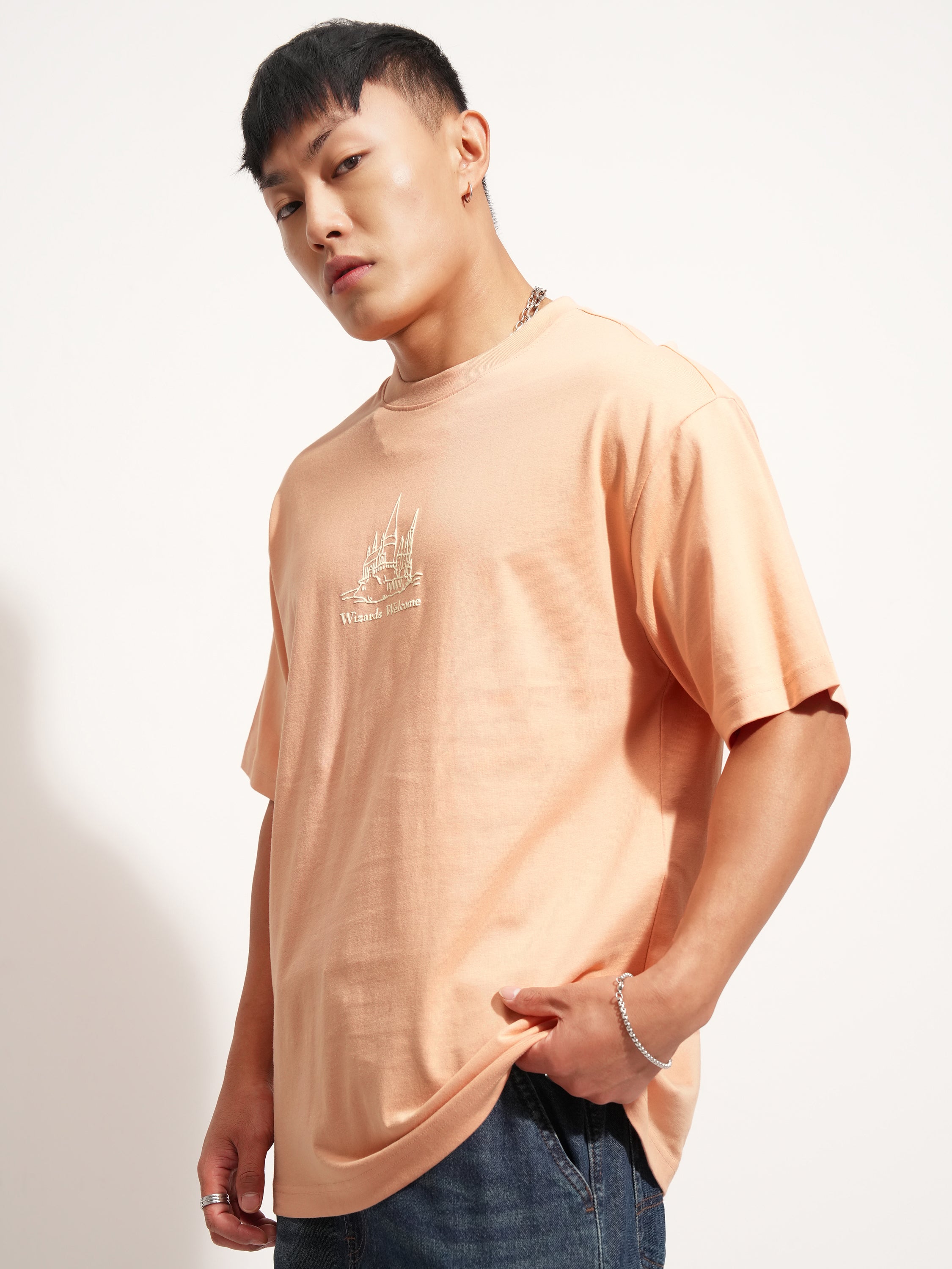 WB By Highlander Men Peach Harry Potter Printed Round Neck T-Shirt - Peach - Image 4