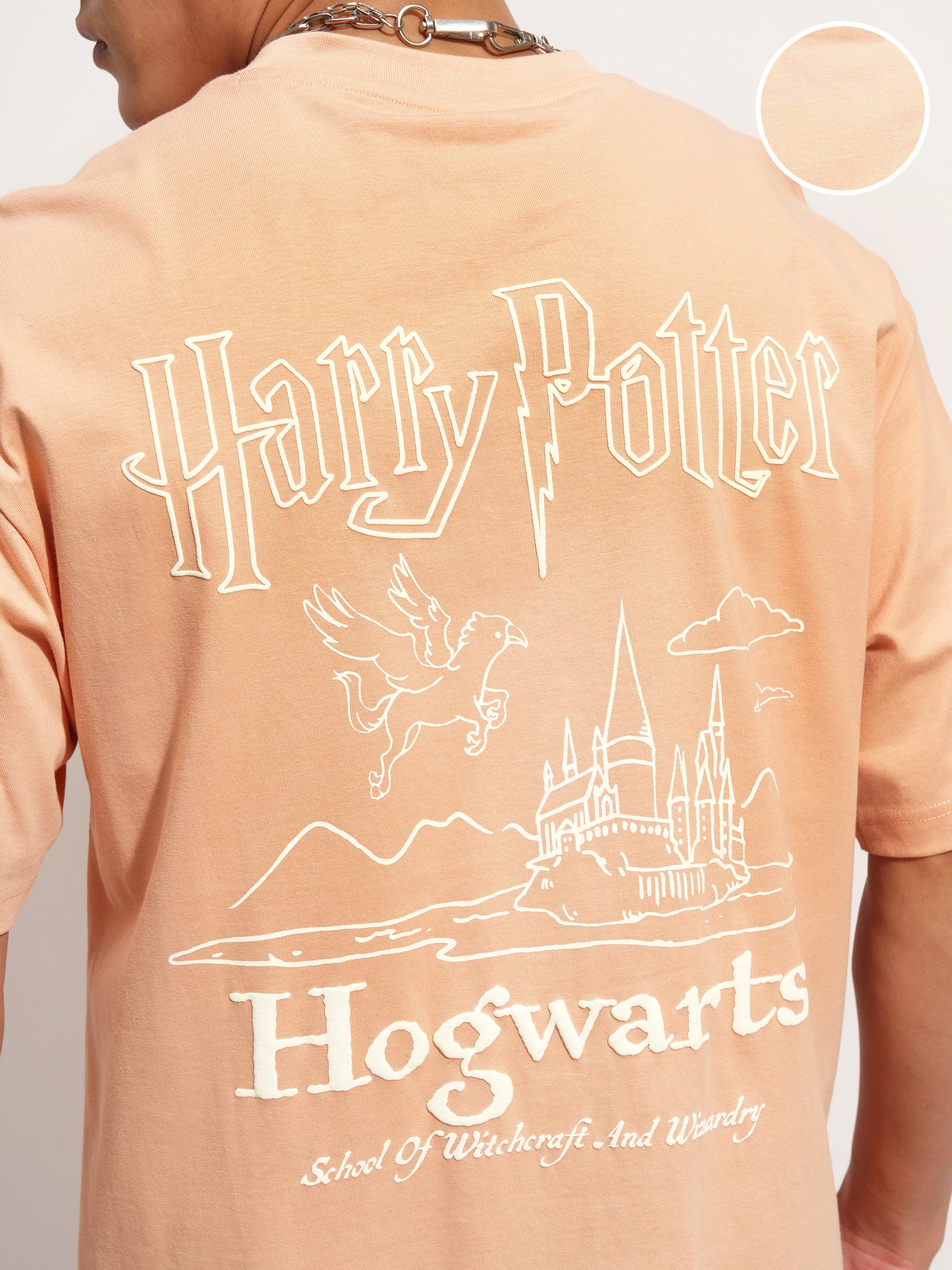WB By Highlander Men Peach Harry Potter Printed Round Neck T-Shirt - Peach - Image 5