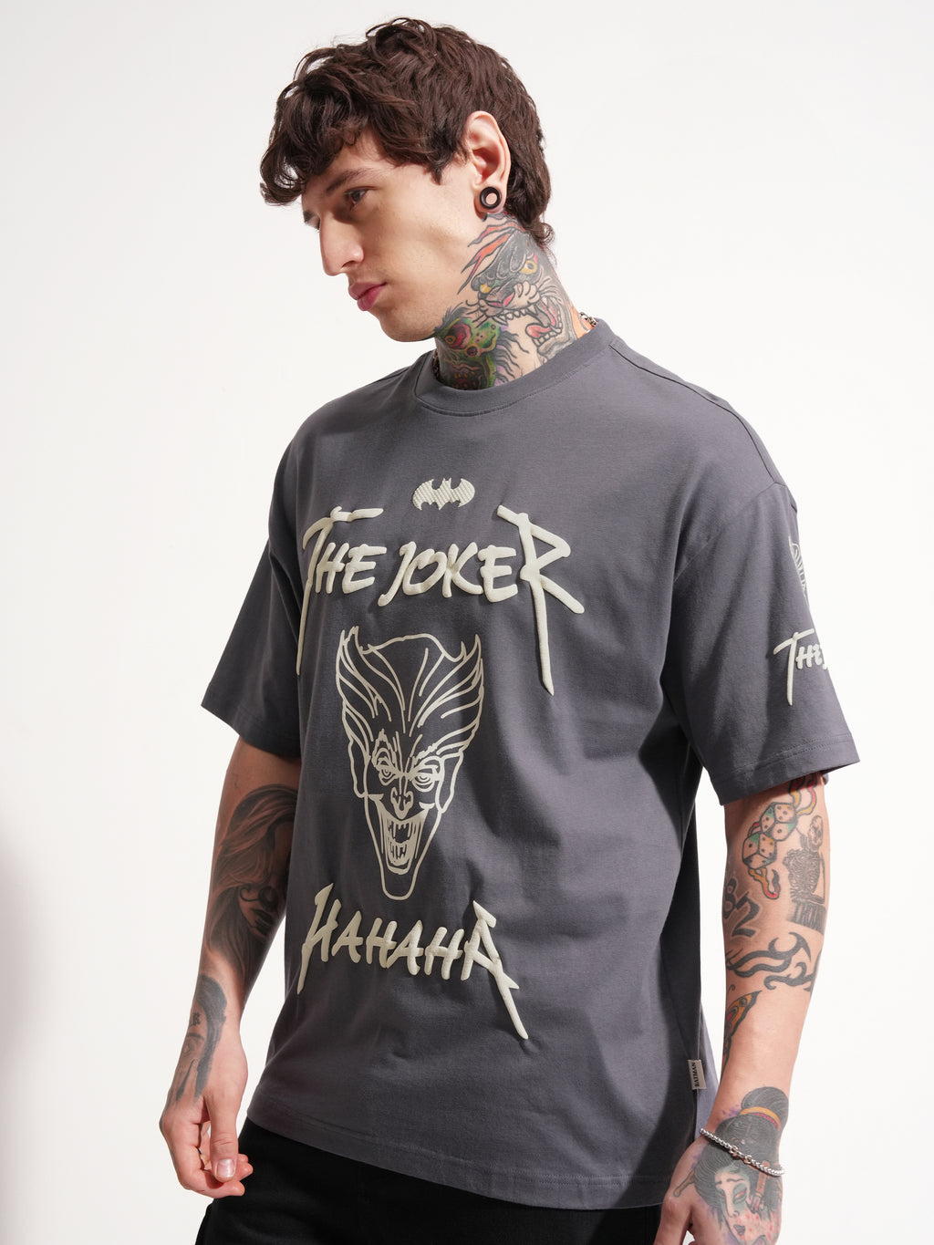DC By Highlander Men Grey Batman Printed Round Neck Oversized Fit T-Shirt - Grey - Image 4