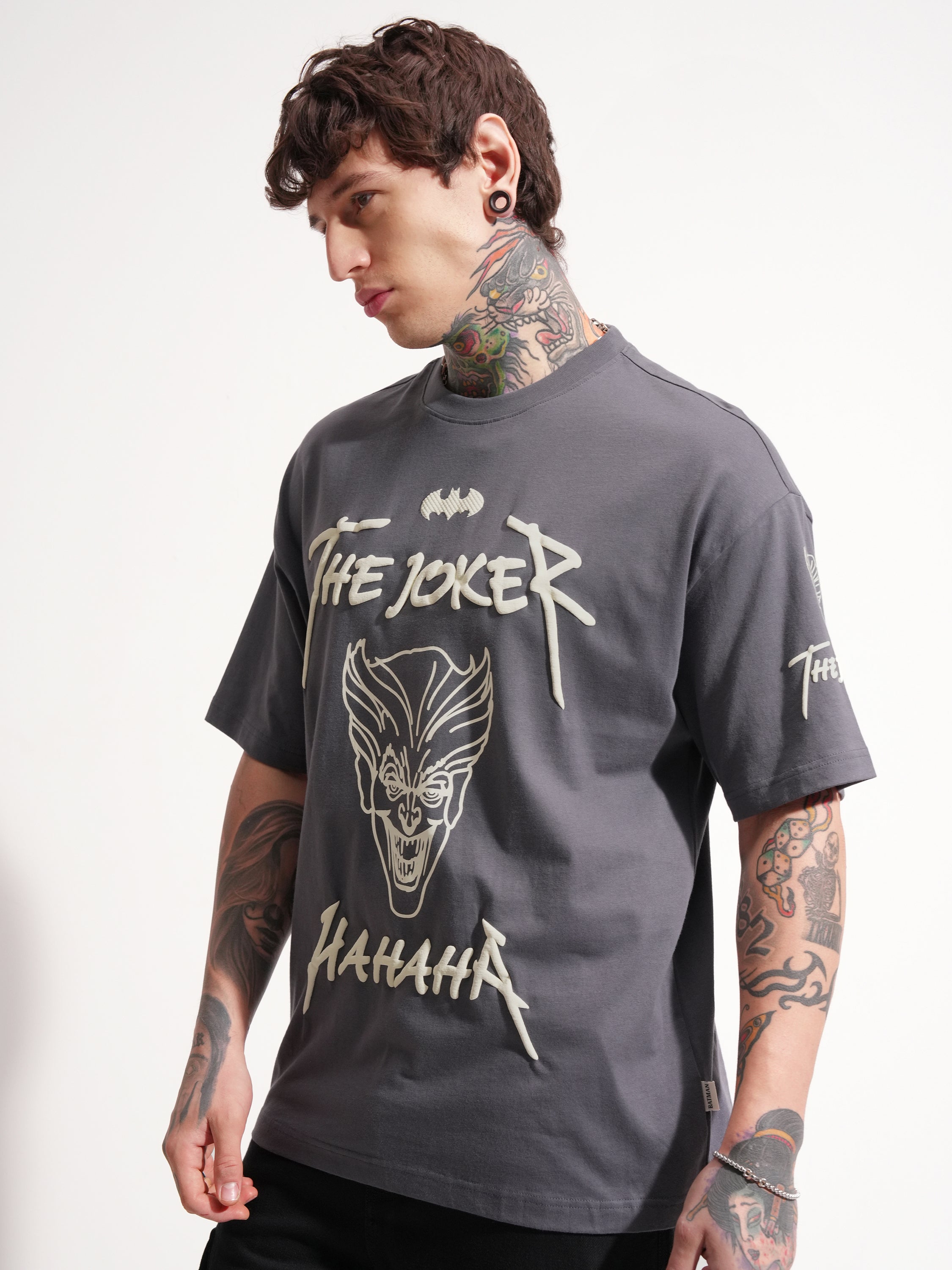 DC By Highlander Men Grey Batman Printed Round Neck Oversized Fit T-Shirt - Grey - Image 4