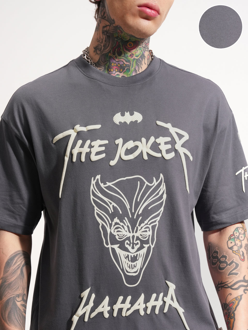DC By Highlander Men Grey Batman Printed Round Neck Oversized Fit T-Shirt - Grey - Image 5
