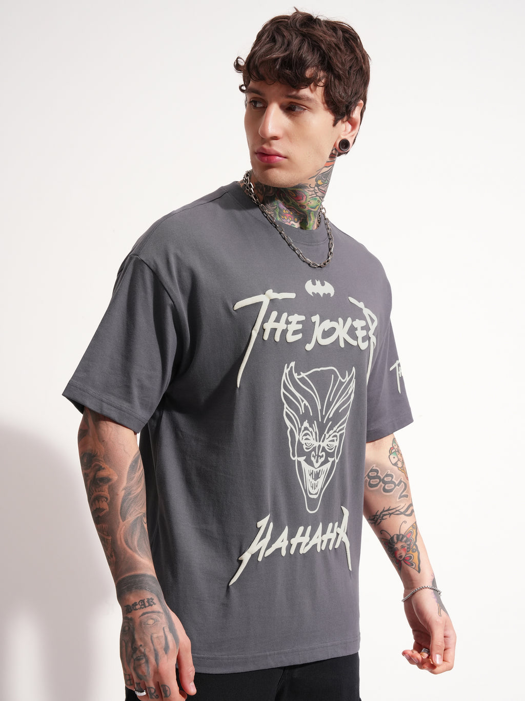 DC By Highlander Men Grey Batman Printed Round Neck Oversized Fit T-Shirt - Grey - Image 6