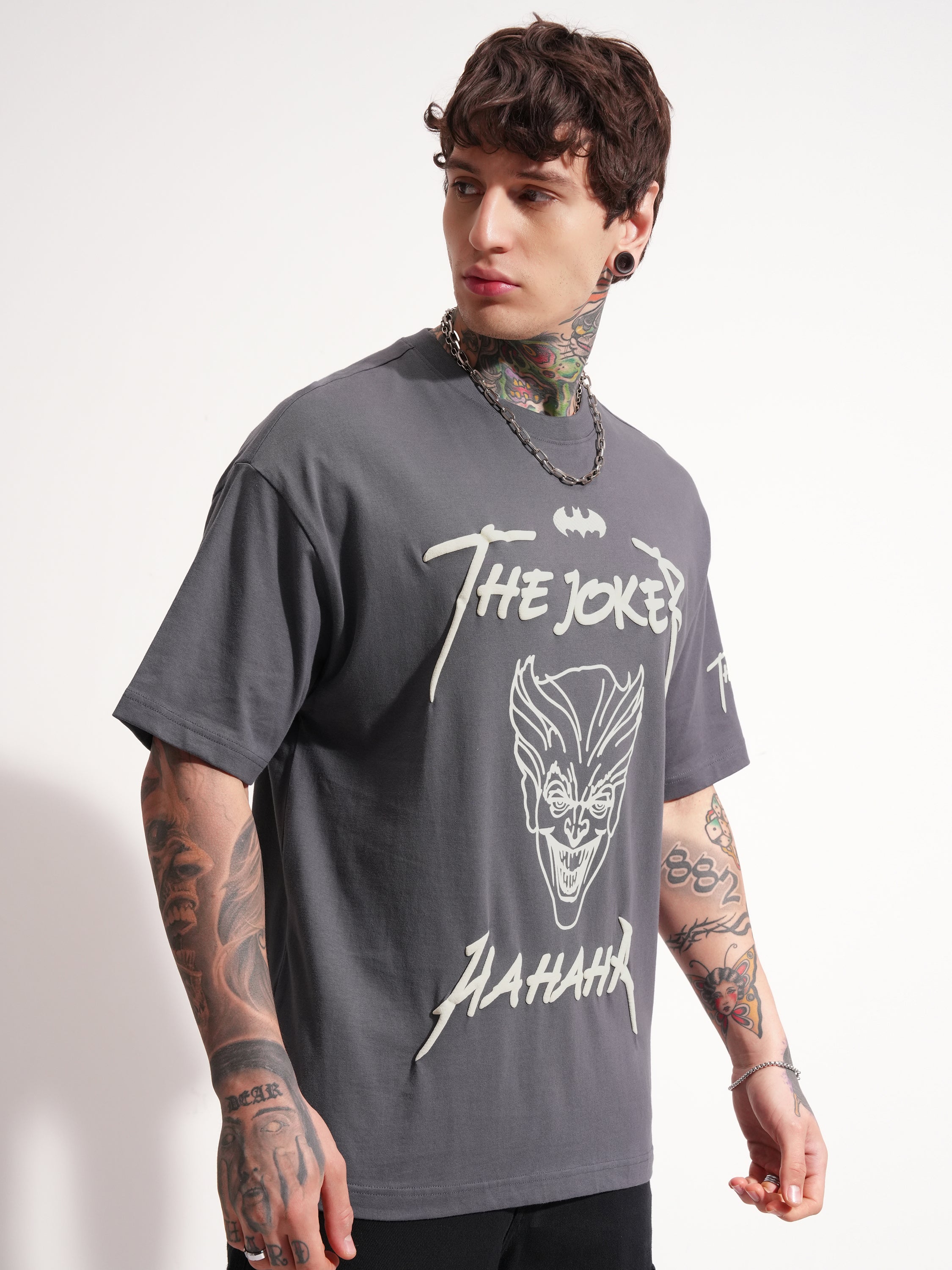 DC By Highlander Men Grey Batman Printed Round Neck Oversized Fit T-Shirt - Grey - Image 9