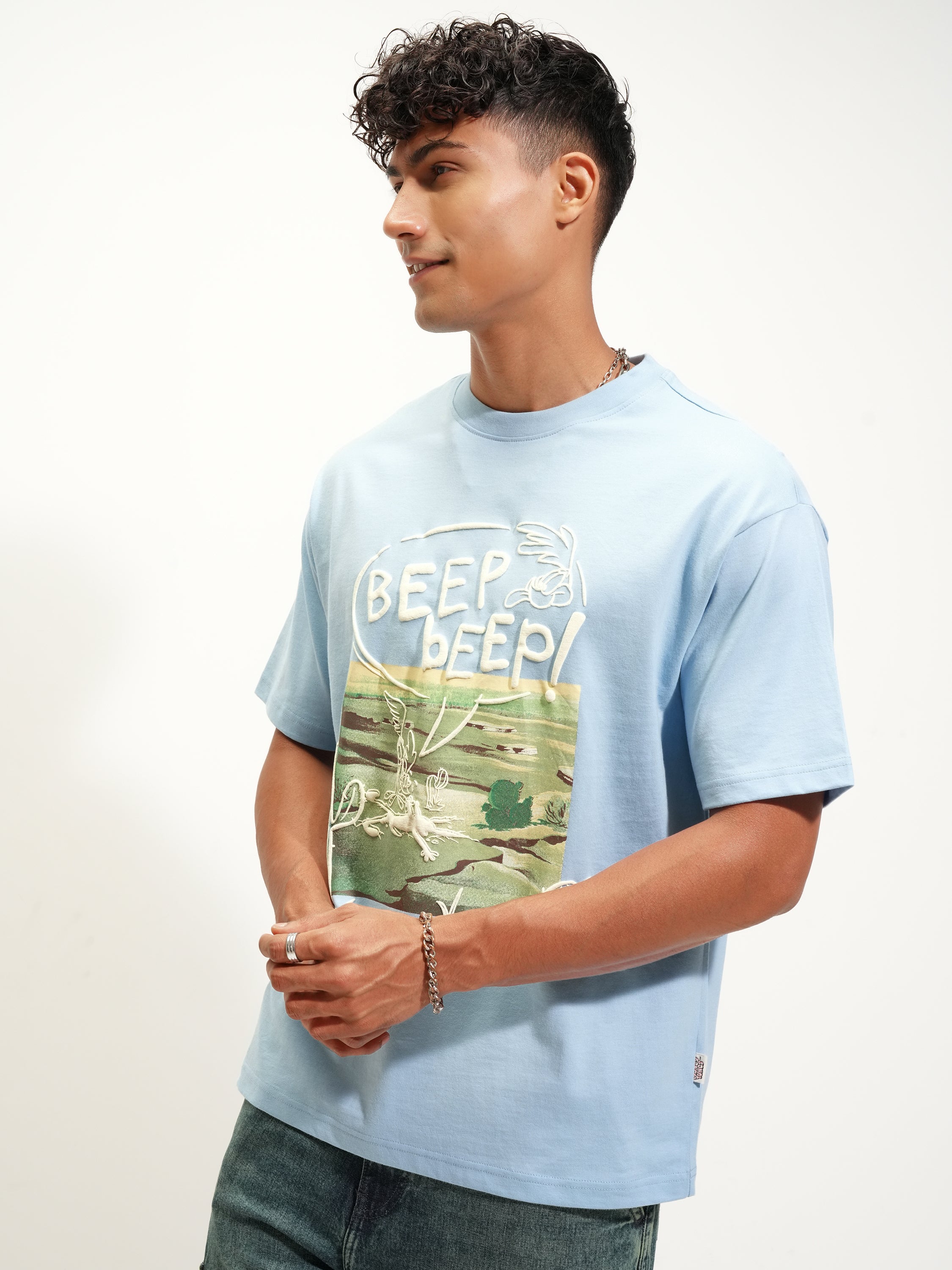 WB By Highlander Men Blue Looney Tunes Printed Round Neck T-Shirt - Blue - Image 4