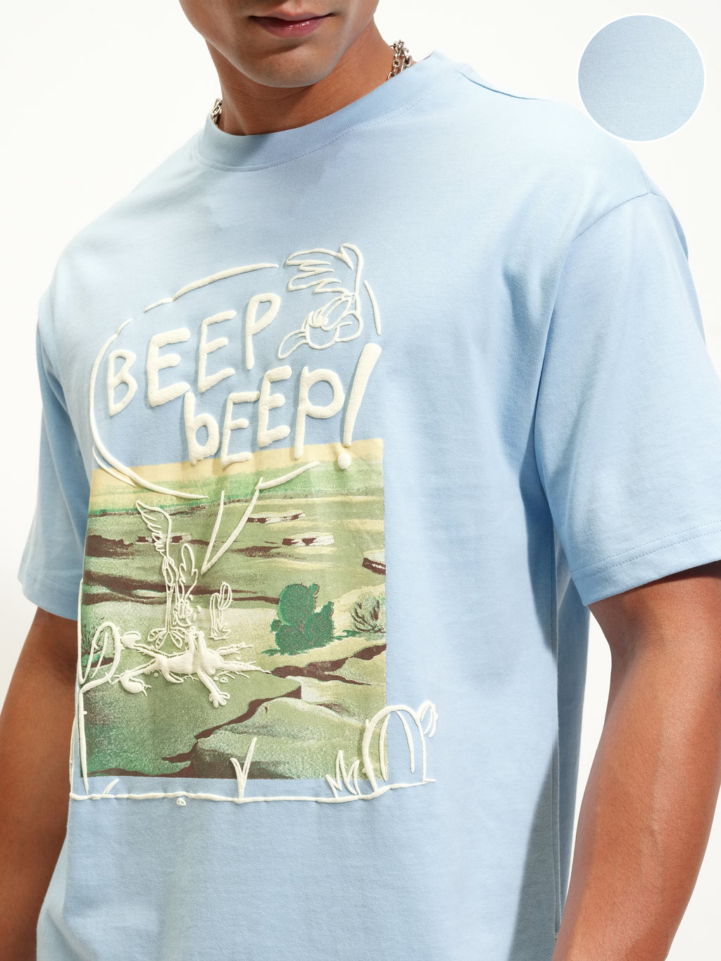 WB By Highlander Men Blue Looney Tunes Printed Round Neck T-Shirt - Blue - Image 5