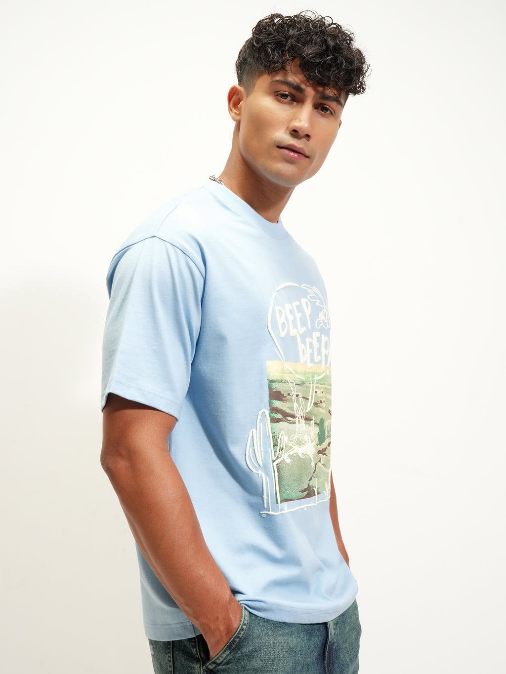 WB By Highlander Men Blue Looney Tunes Printed Round Neck T-Shirt - Blue - Image 6