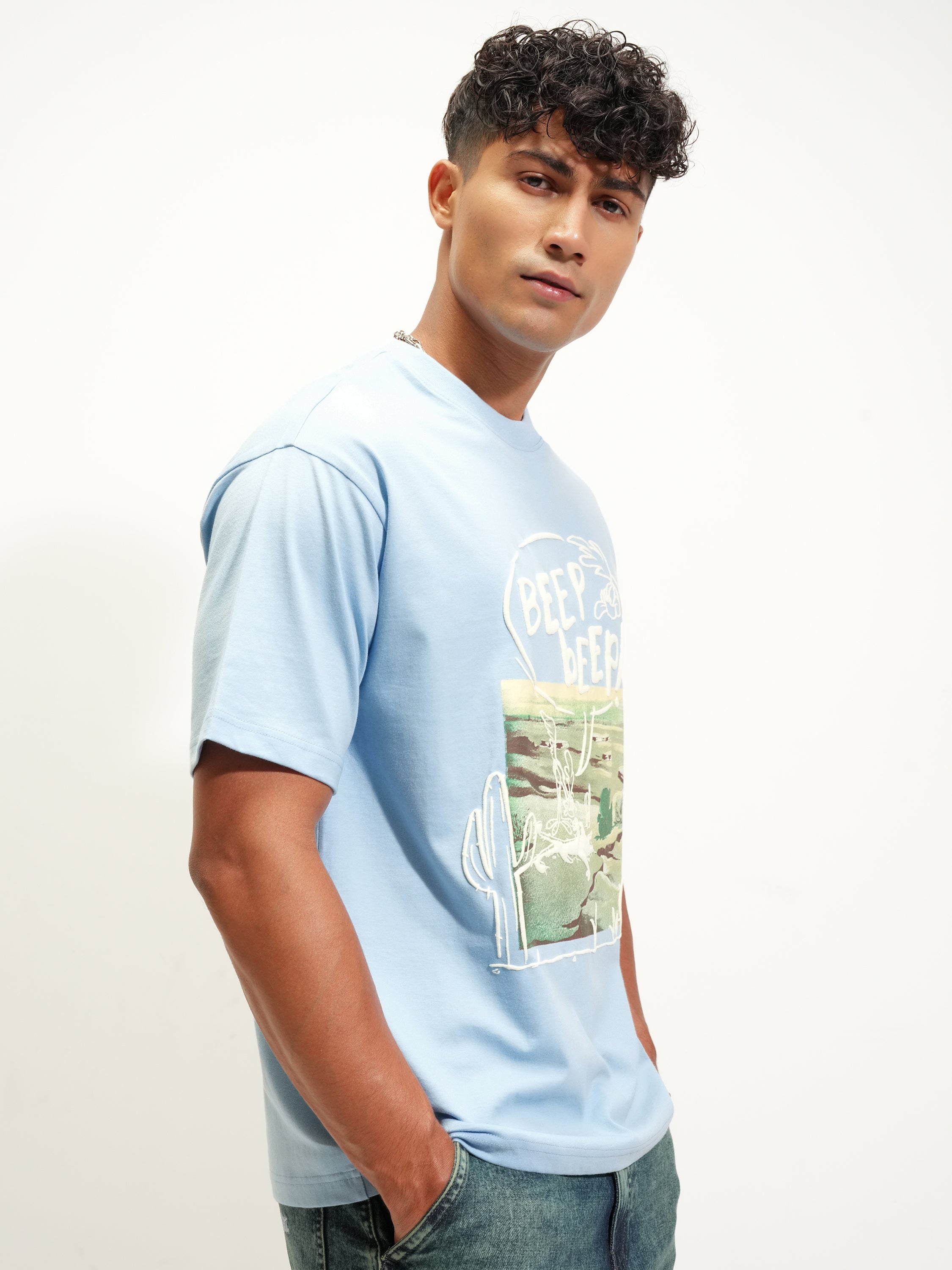 WB By Highlander Men Blue Looney Tunes Printed Round Neck T-Shirt - Blue - Image 6