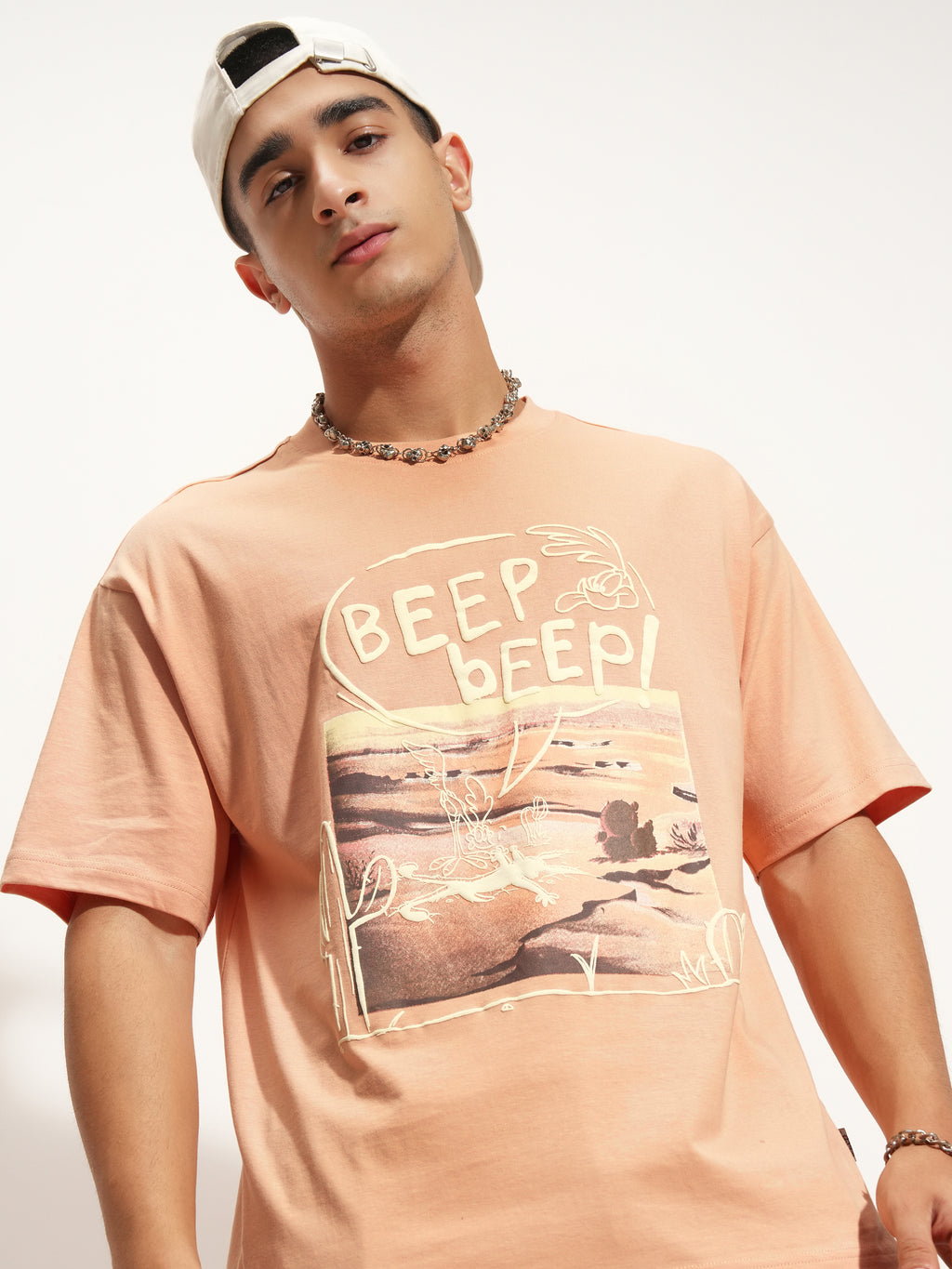 WB By Highlander Men Peach Looney Tunes Printed Round Neck T-Shirt - Peach - Image 1