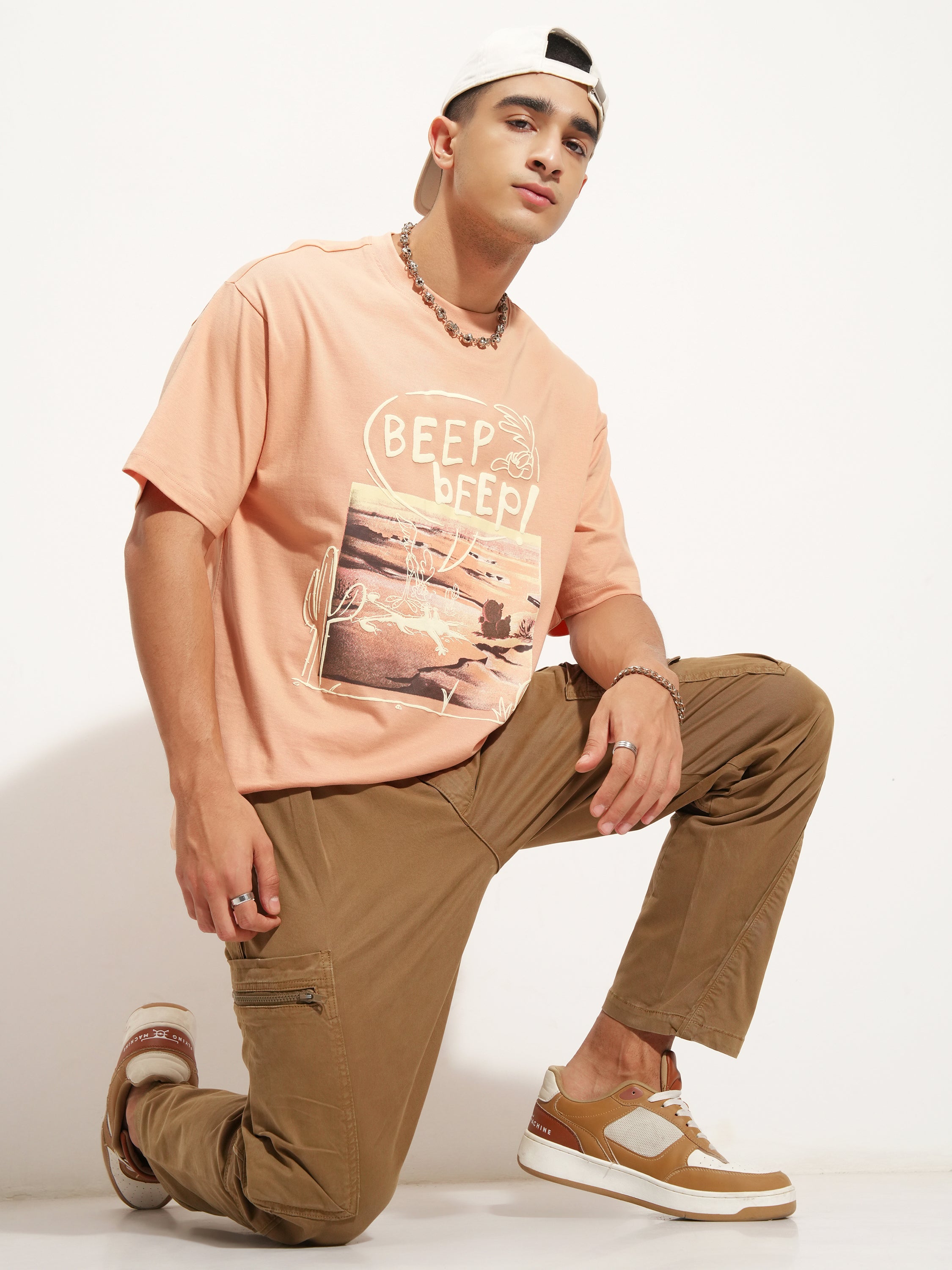 WB By Highlander Men Peach Looney Tunes Printed Round Neck T-Shirt - Peach - Image 2