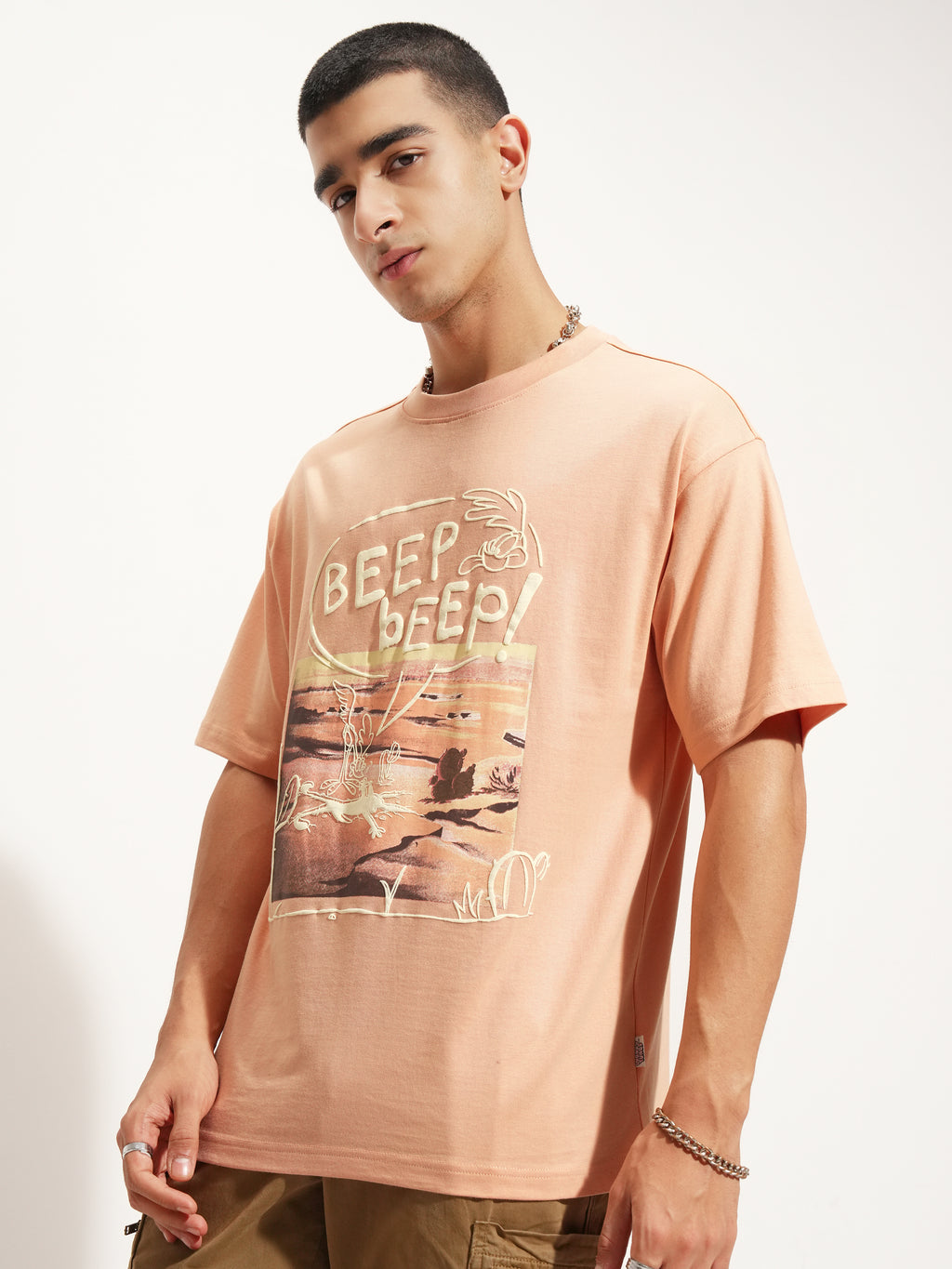WB By Highlander Men Peach Looney Tunes Printed Round Neck T-Shirt - Peach - Image 4