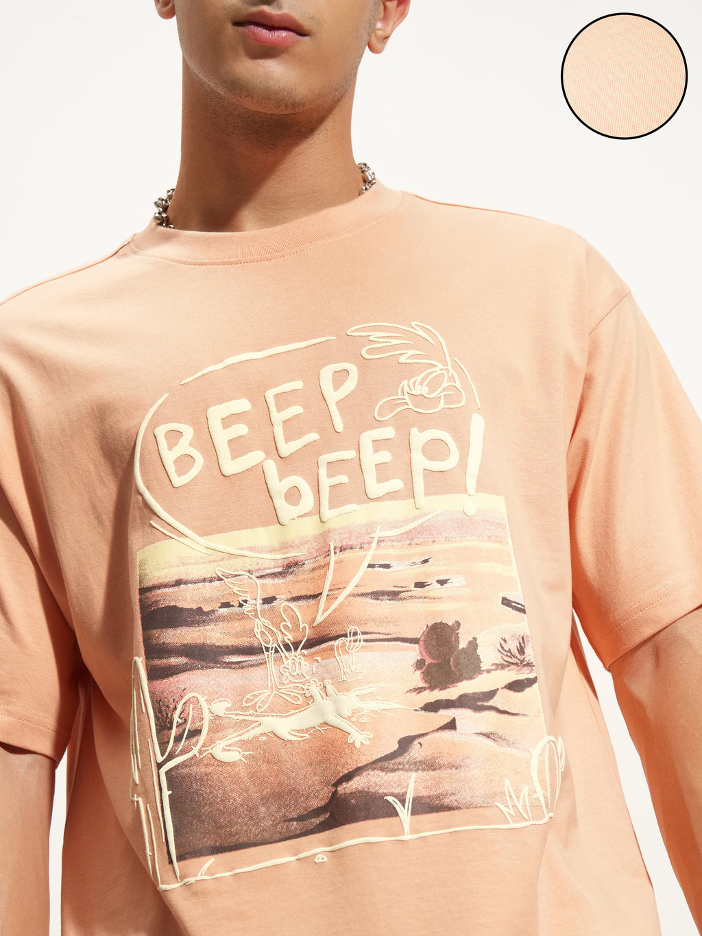 WB By Highlander Men Peach Looney Tunes Printed Round Neck T-Shirt - Peach - Image 5