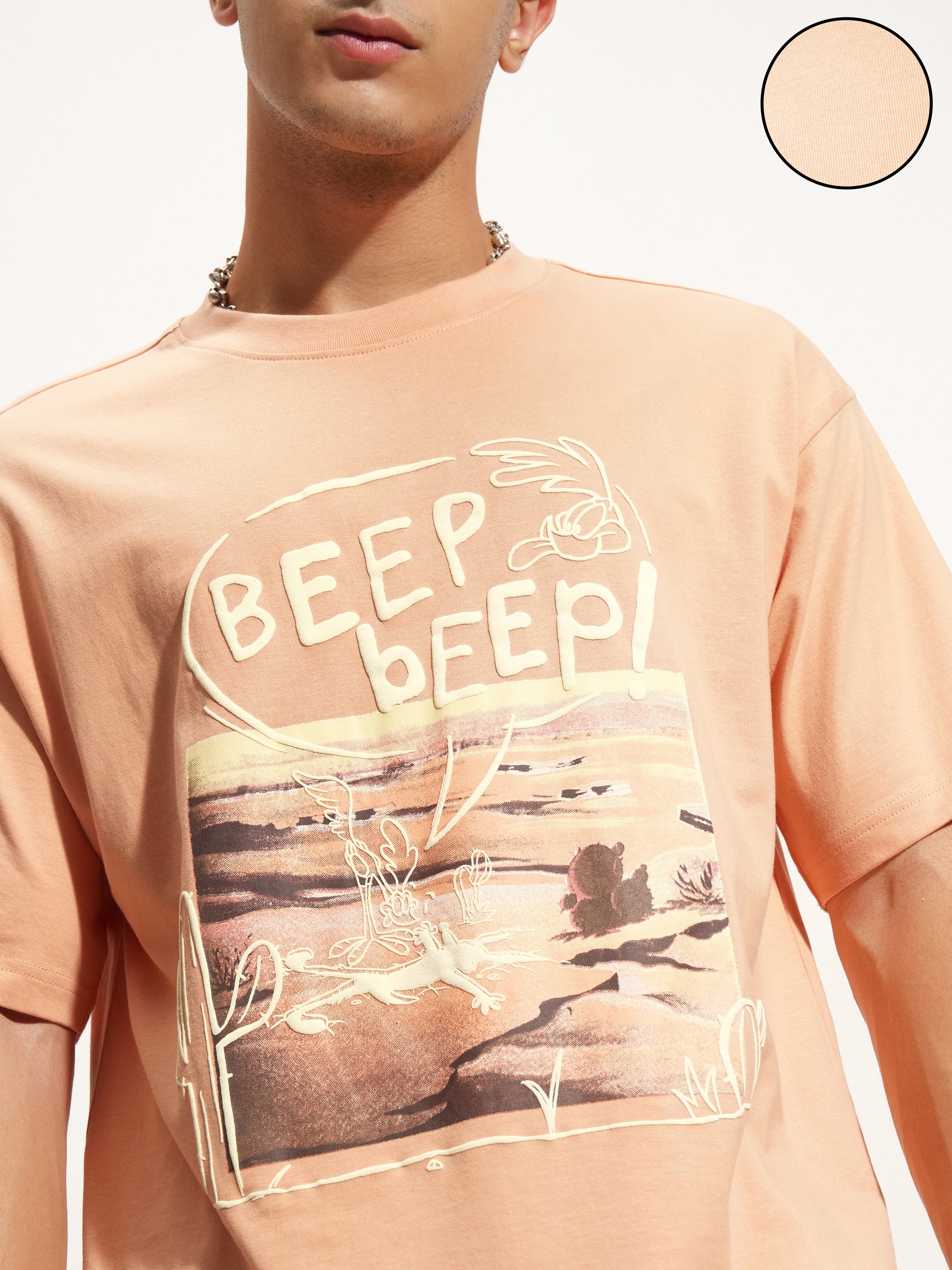 WB By Highlander Men Peach Looney Tunes Printed Round Neck T-Shirt - Peach - Image 5