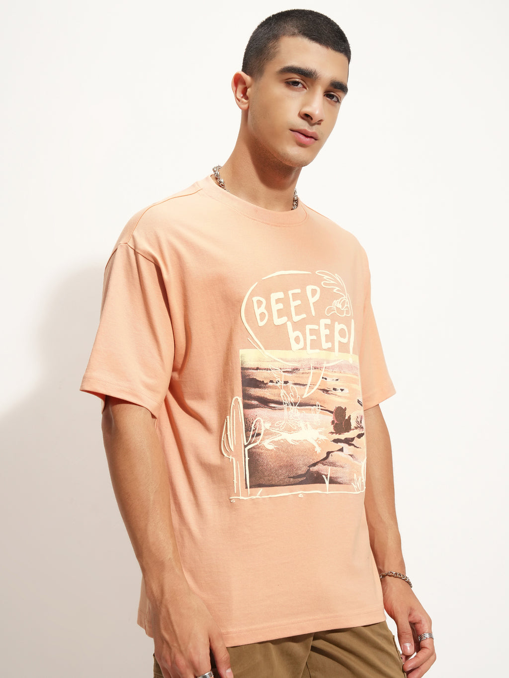 WB By Highlander Men Peach Looney Tunes Printed Round Neck T-Shirt - Peach - Image 6