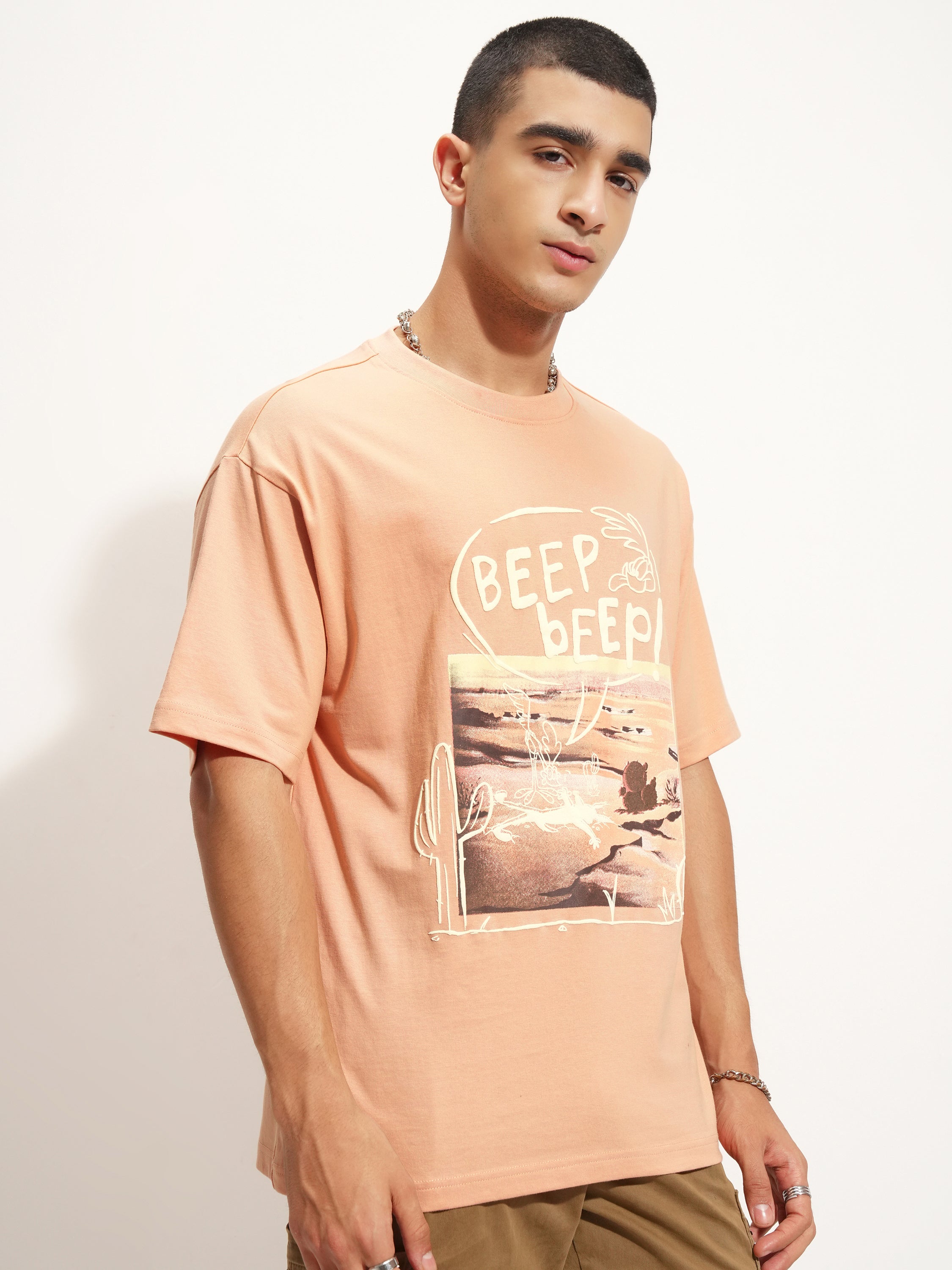 WB By Highlander Men Peach Looney Tunes Printed Round Neck T-Shirt - Peach - Image 6