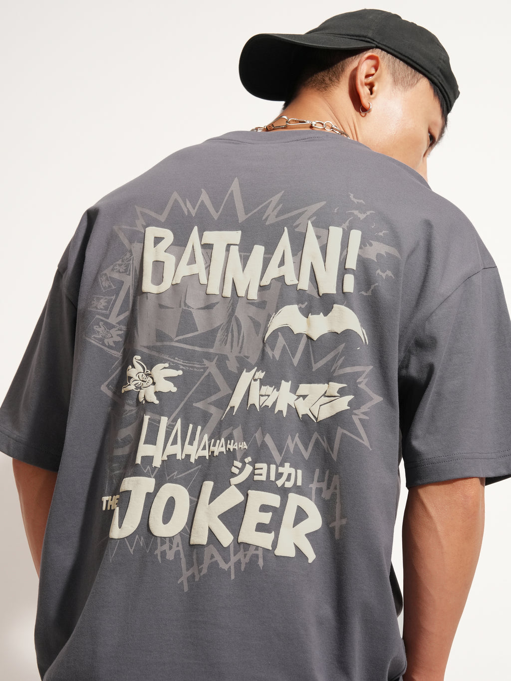DC By Highlander Men Grey Batman Printed Round Neck Oversized Fit T-Shirt - Grey - Image 1