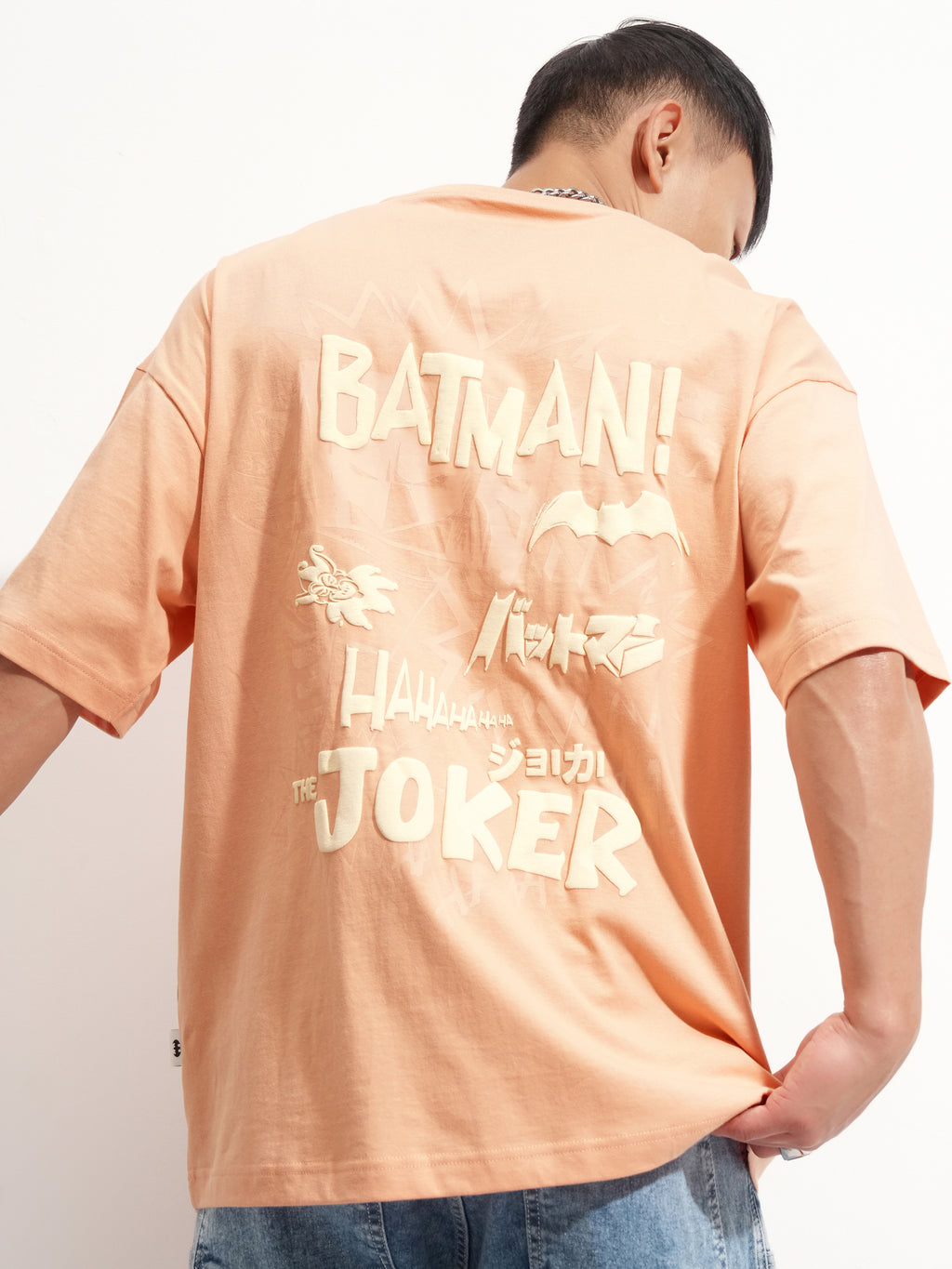 DC By Highlander Men Coral Batman Printed Round Neck Oversized Fit T-Shirt - Coral - Image 3