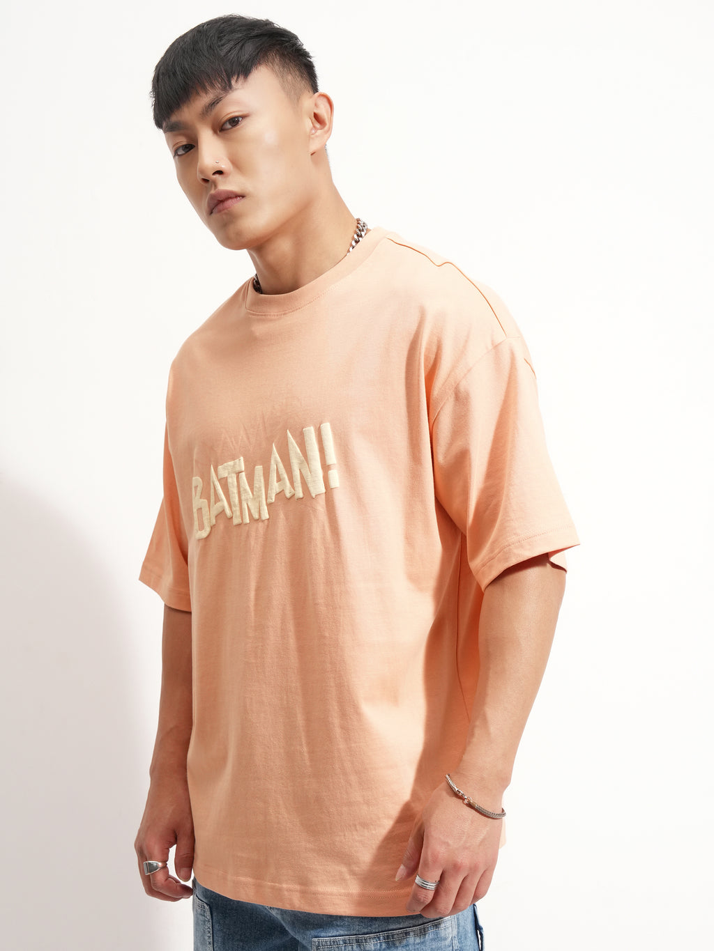 DC By Highlander Men Coral Batman Printed Round Neck Oversized Fit T-Shirt - Coral - Image 4